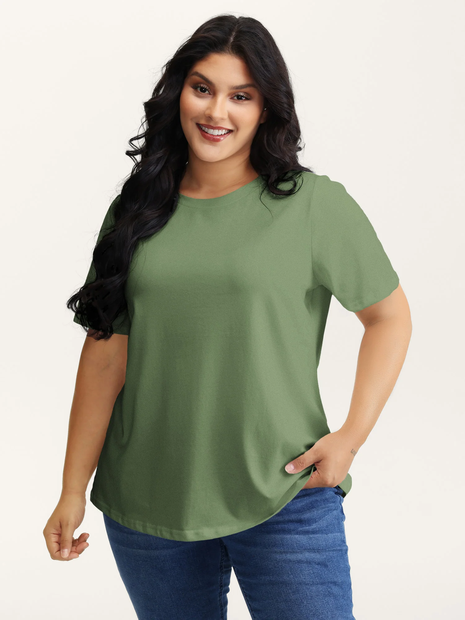 Stretchy Solid Crew Neck T-Shirt - Image 17