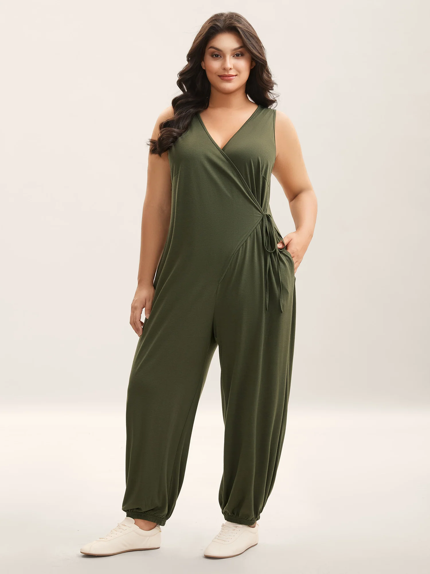 Stretchy Solid Wrap Tie Harlan Jumpsuit
