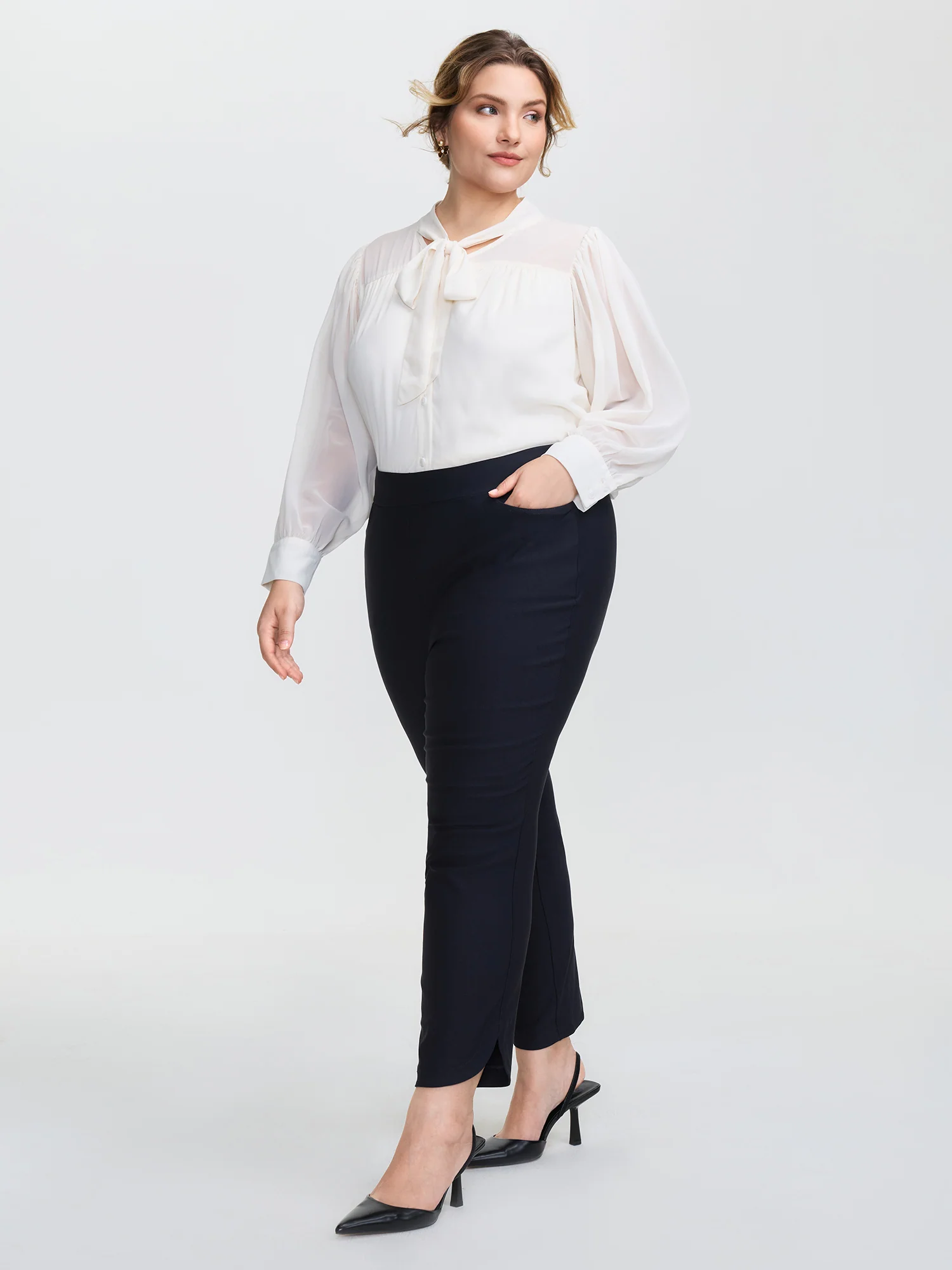 Stretchy Split Hem Cropped Pants - Image 3