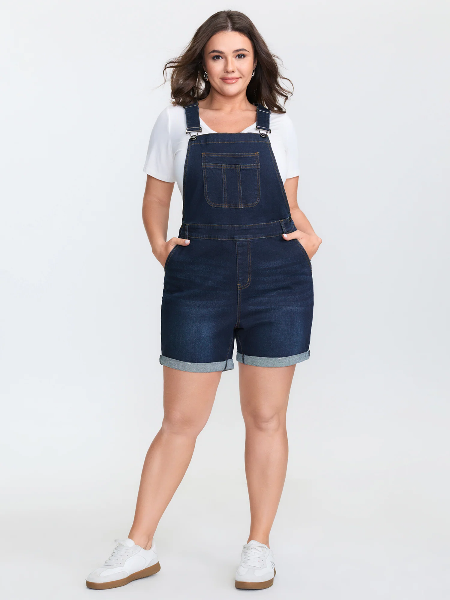 Stretchy Straight-Leg Denim Overall Jumpsuit - Image 3