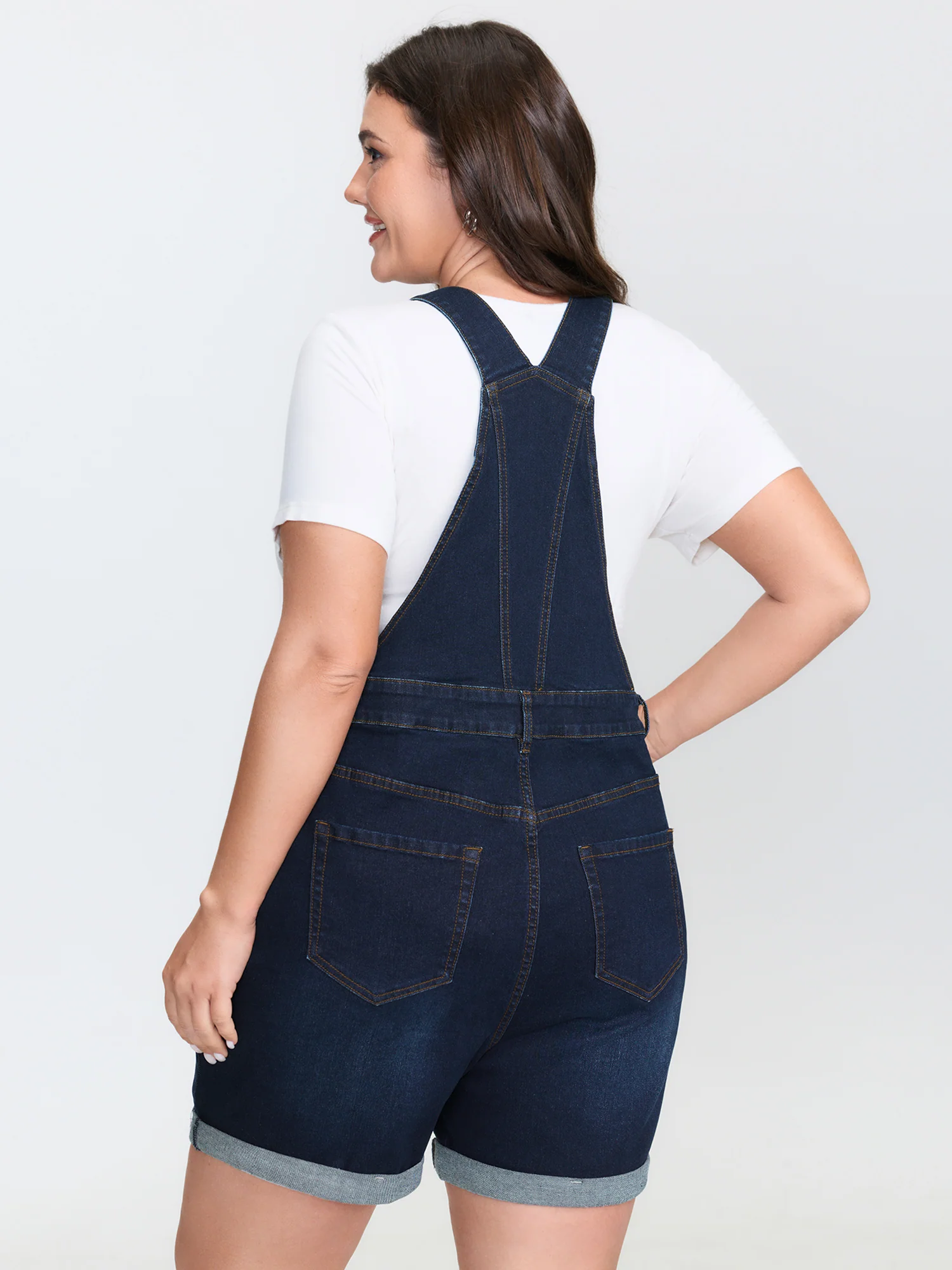 Stretchy Straight-Leg Denim Overall Jumpsuit - Image 5