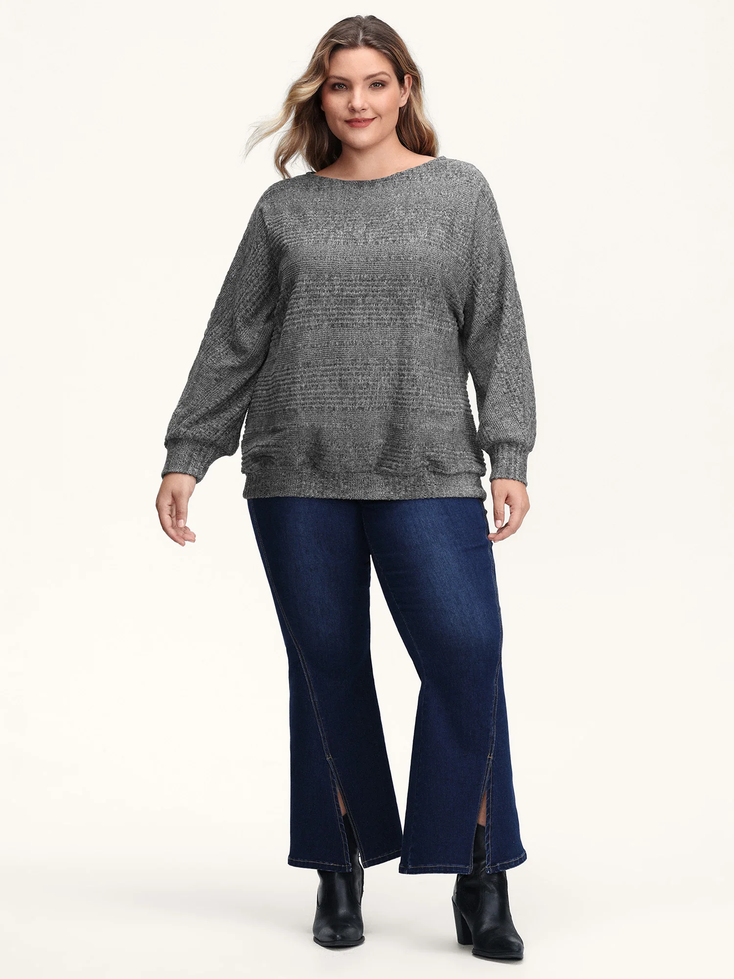 Stretchy Stripe Knit Raglan Sleeve Sweatshirt - Image 3
