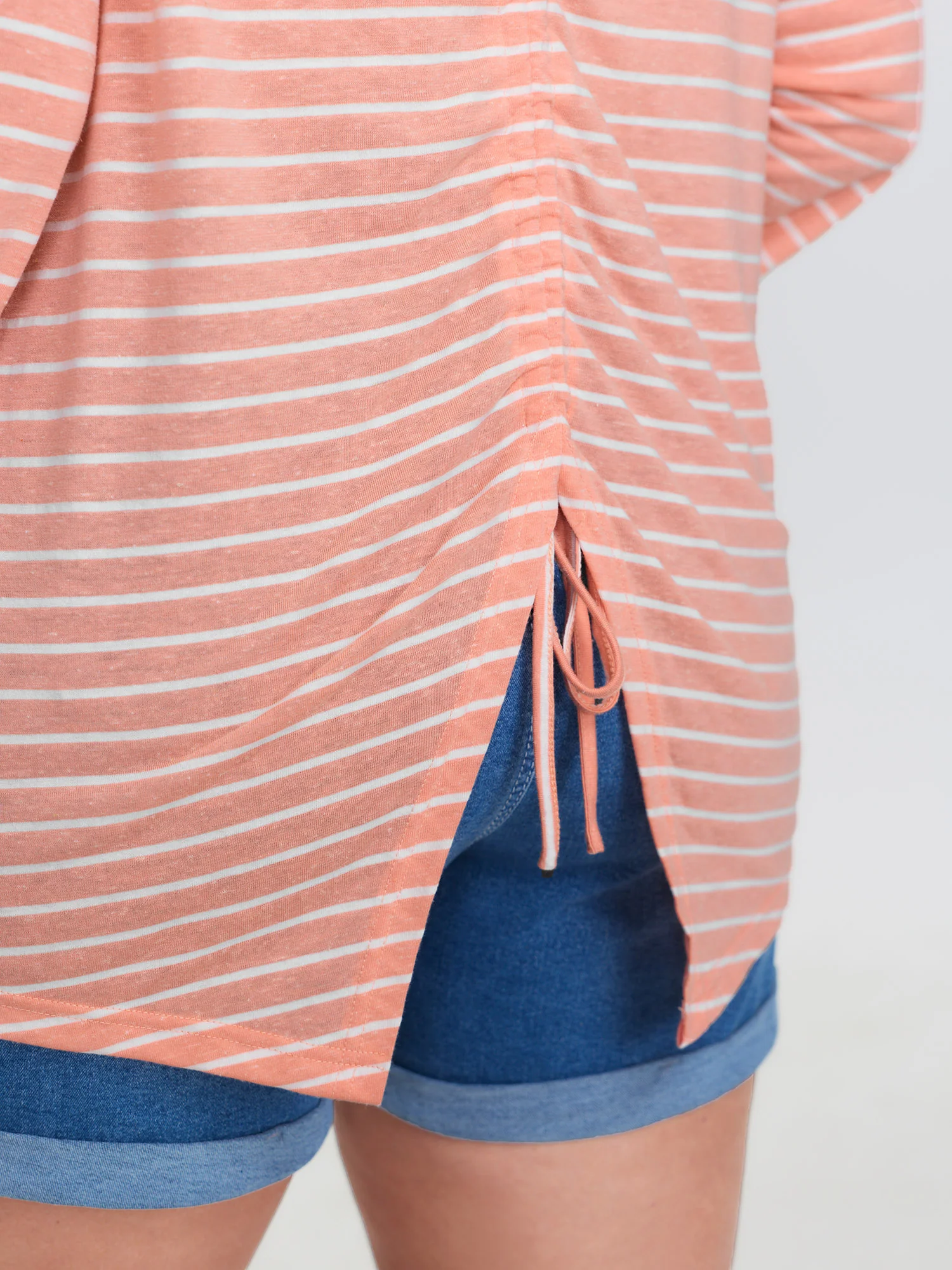 Stretchy Striped Back Drawstring T-Shirt - Image 5