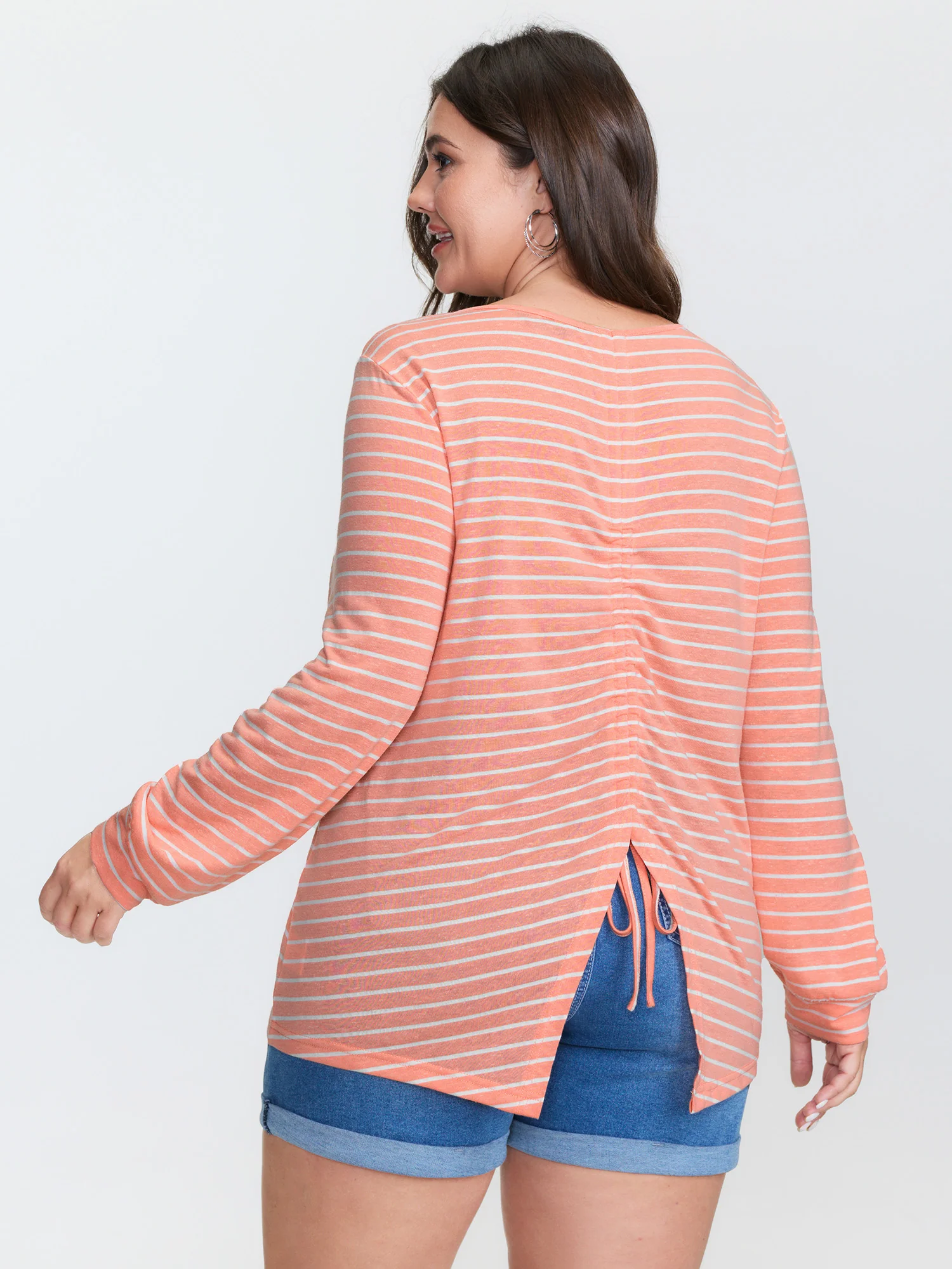Stretchy Striped Back Drawstring T-Shirt - Image 6