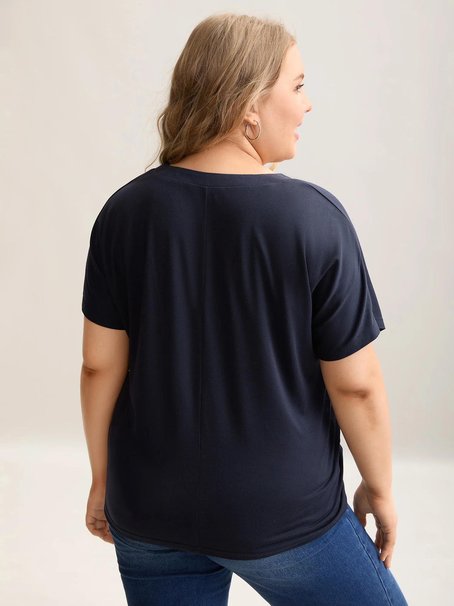 Stretchy Striped Button Front T-Shirt - Image 2