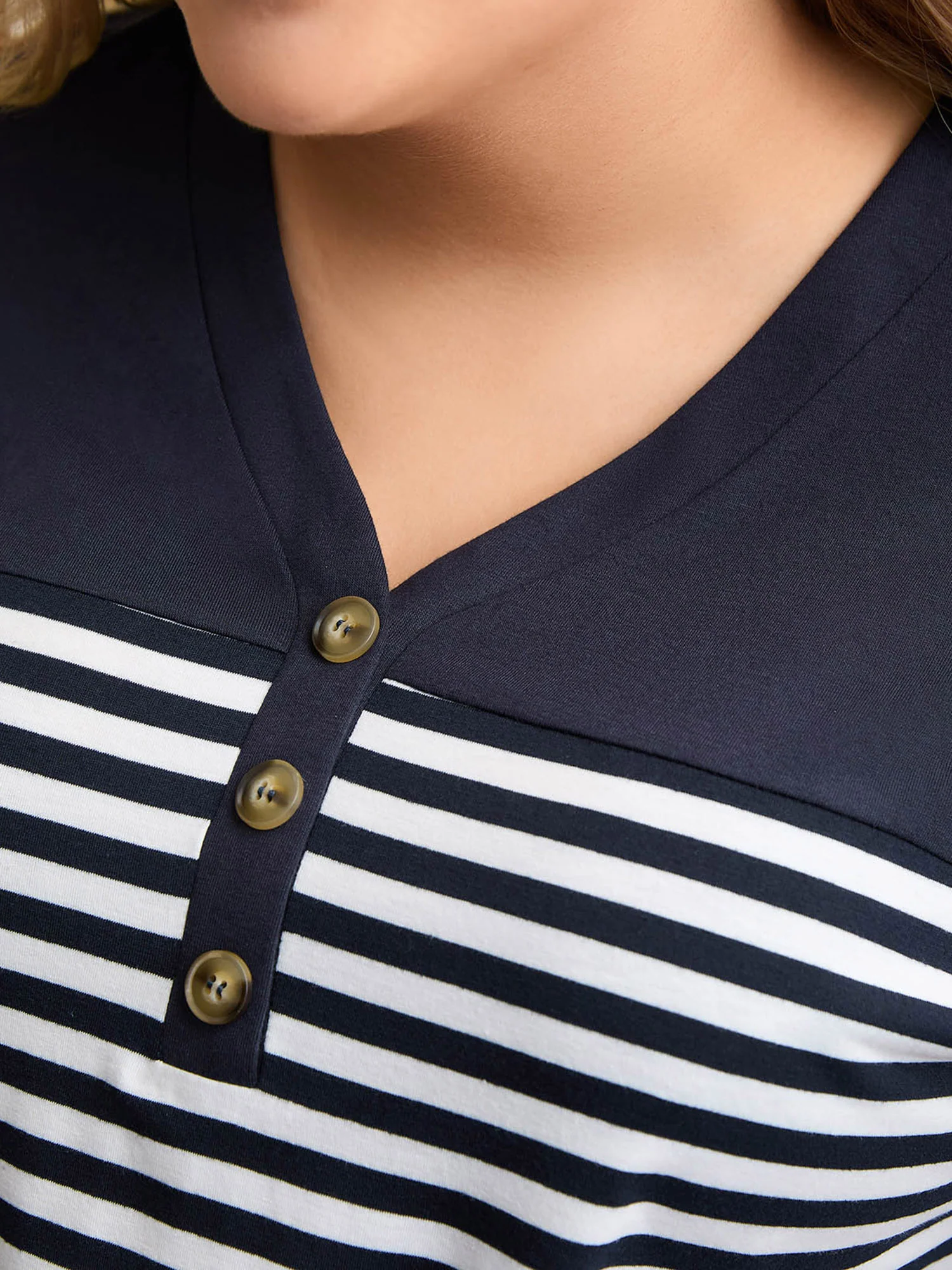 Stretchy Striped Button Front T-Shirt - Image 4
