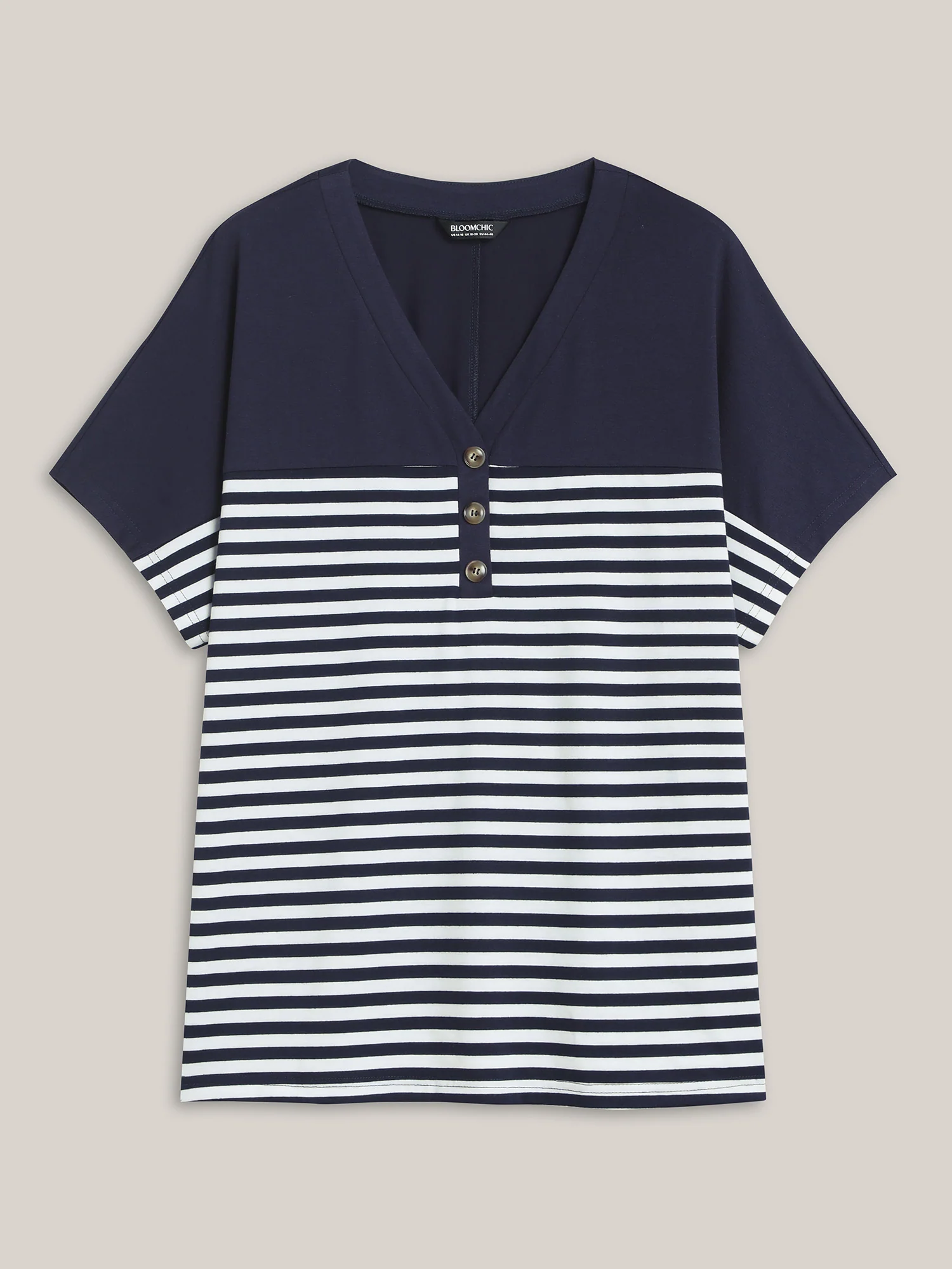 Stretchy Striped Button Front T-Shirt - Image 6