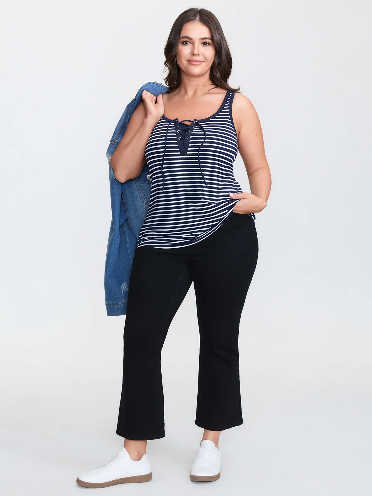 Stretchy Striped Drawstring Neckline Tank Top - Image 3