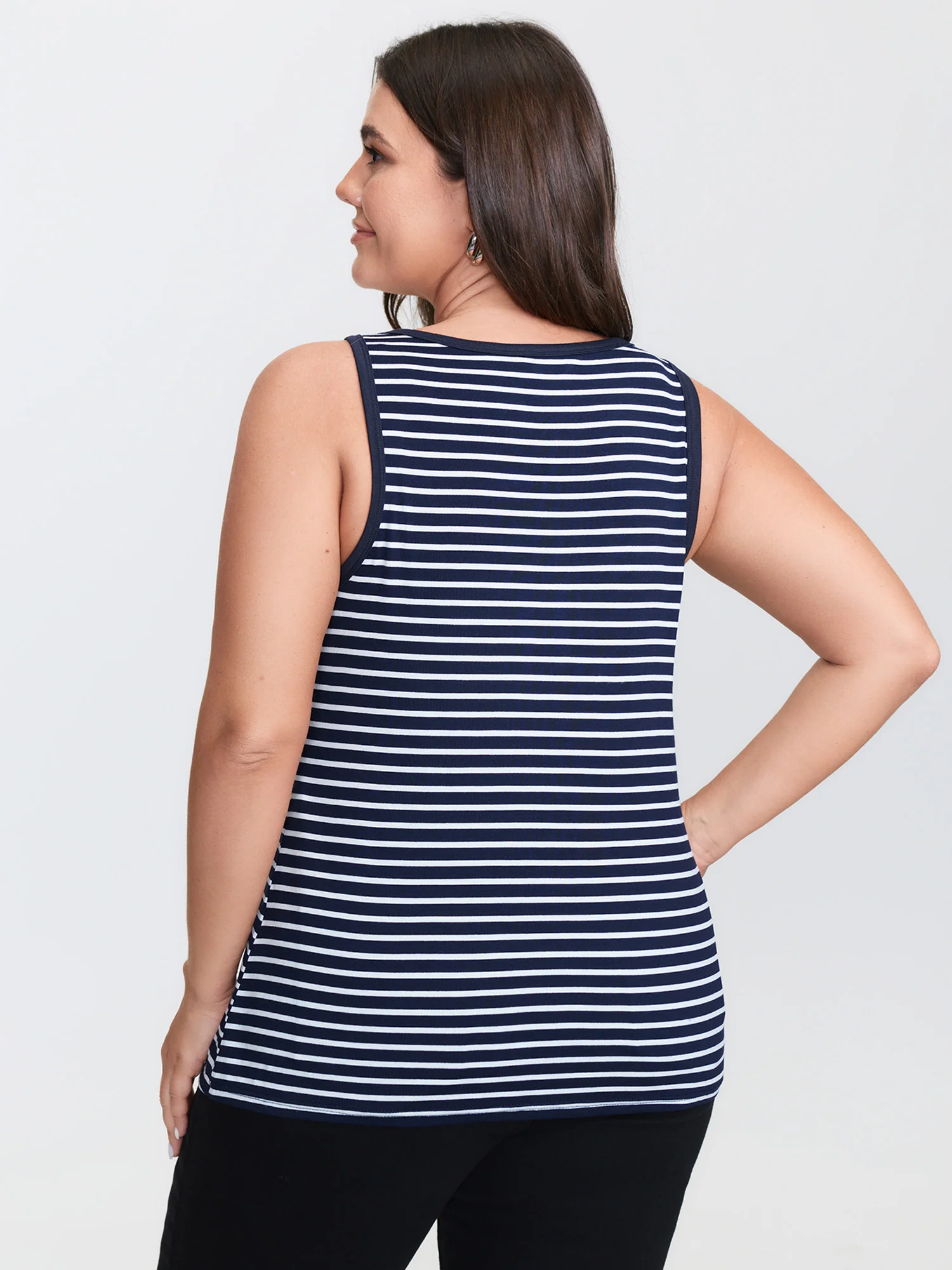 Stretchy Striped Drawstring Neckline Tank Top - Image 4