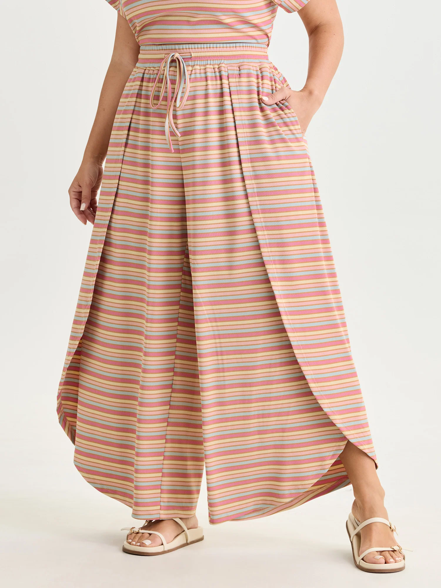 Stretchy Striped Petal Hem Pants - Image 2