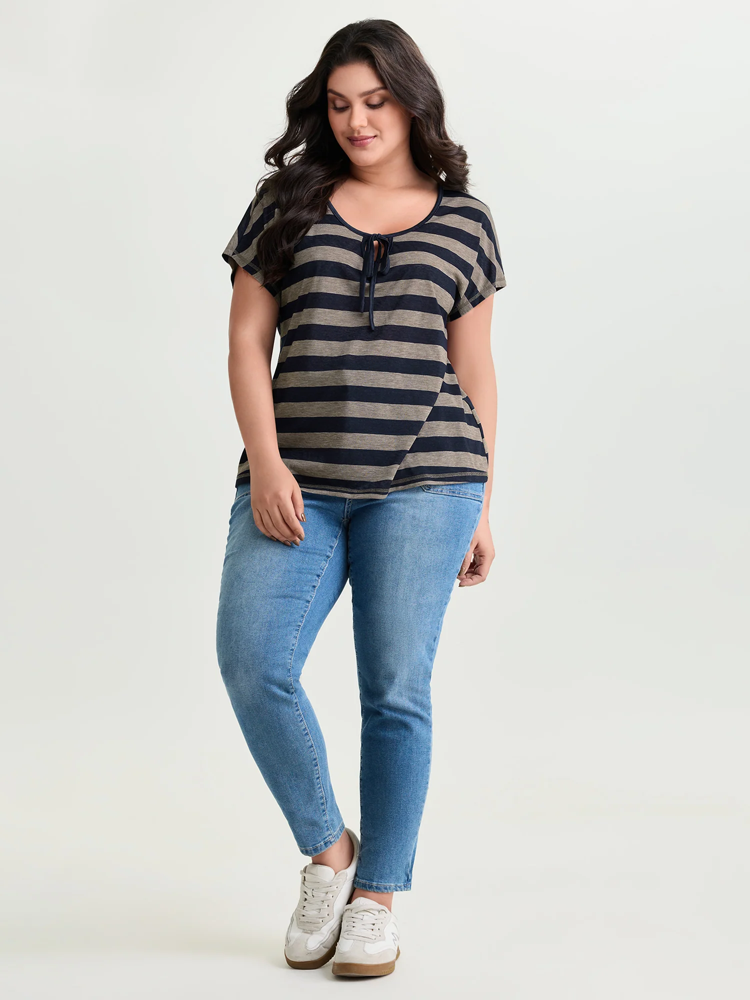 Stretchy Striped Print Neck-Tie T-Shirt - Image 3