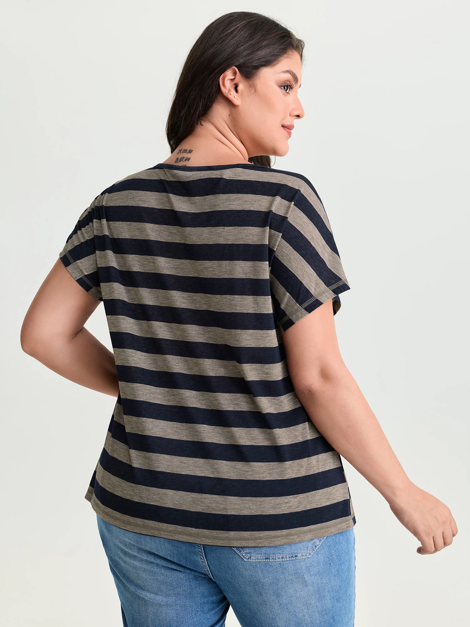 Stretchy Striped Print Neck-Tie T-Shirt - Image 5