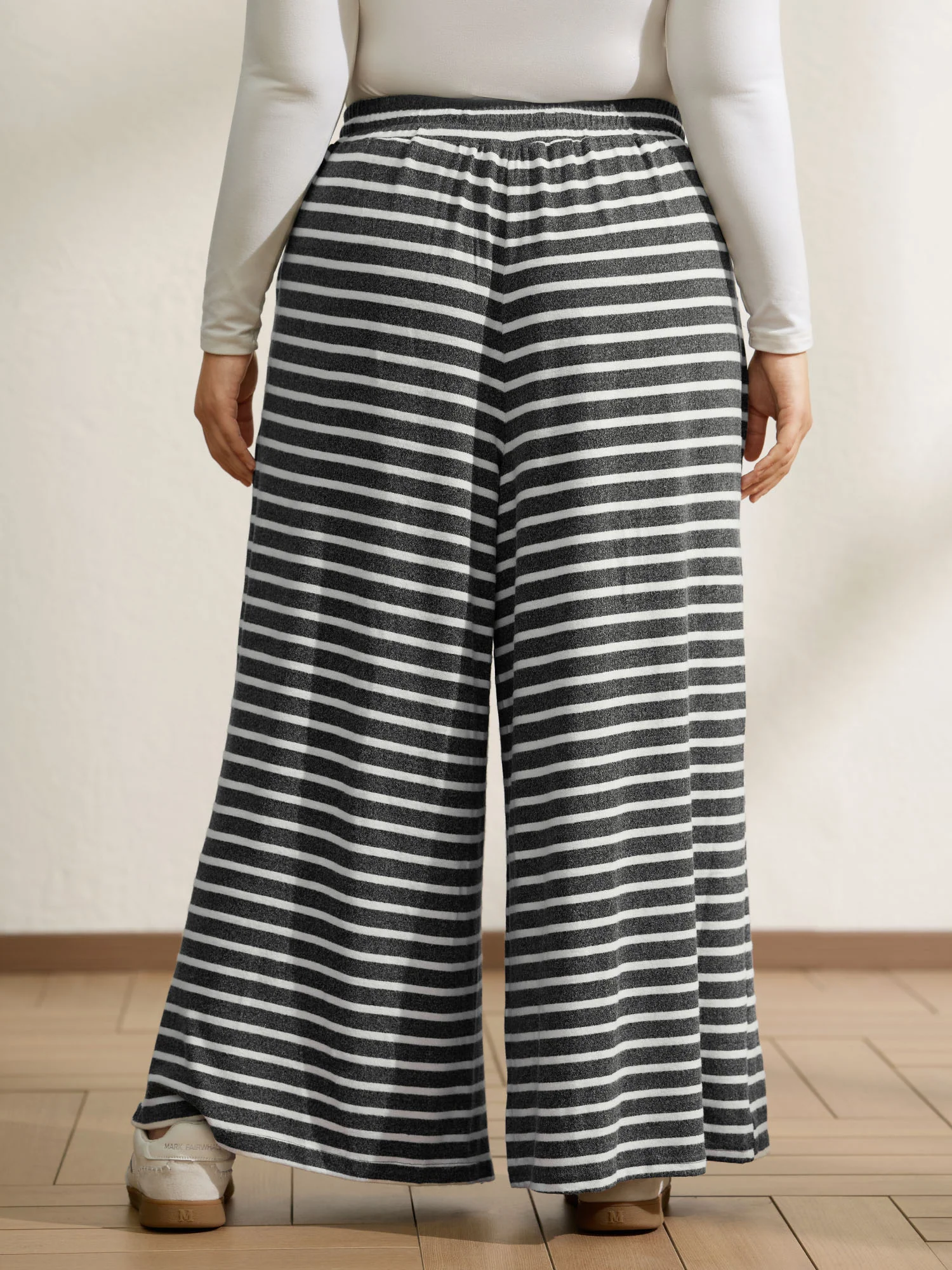 Stretchy Stripes Drawstring Wide-Leg Pants - Image 5