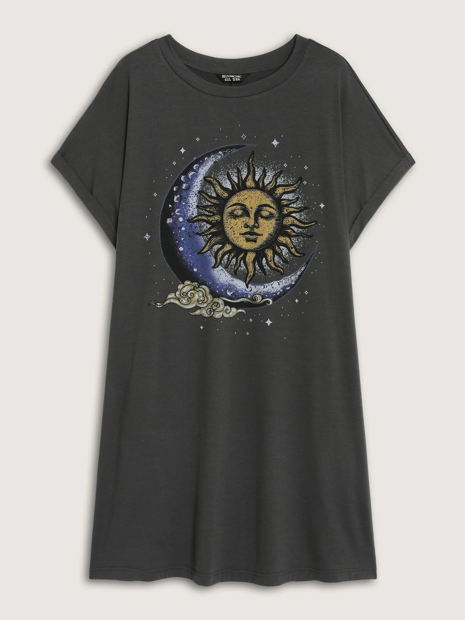 Stretchy Sun Moon Print T-Shirt Midi Dress - Image 8