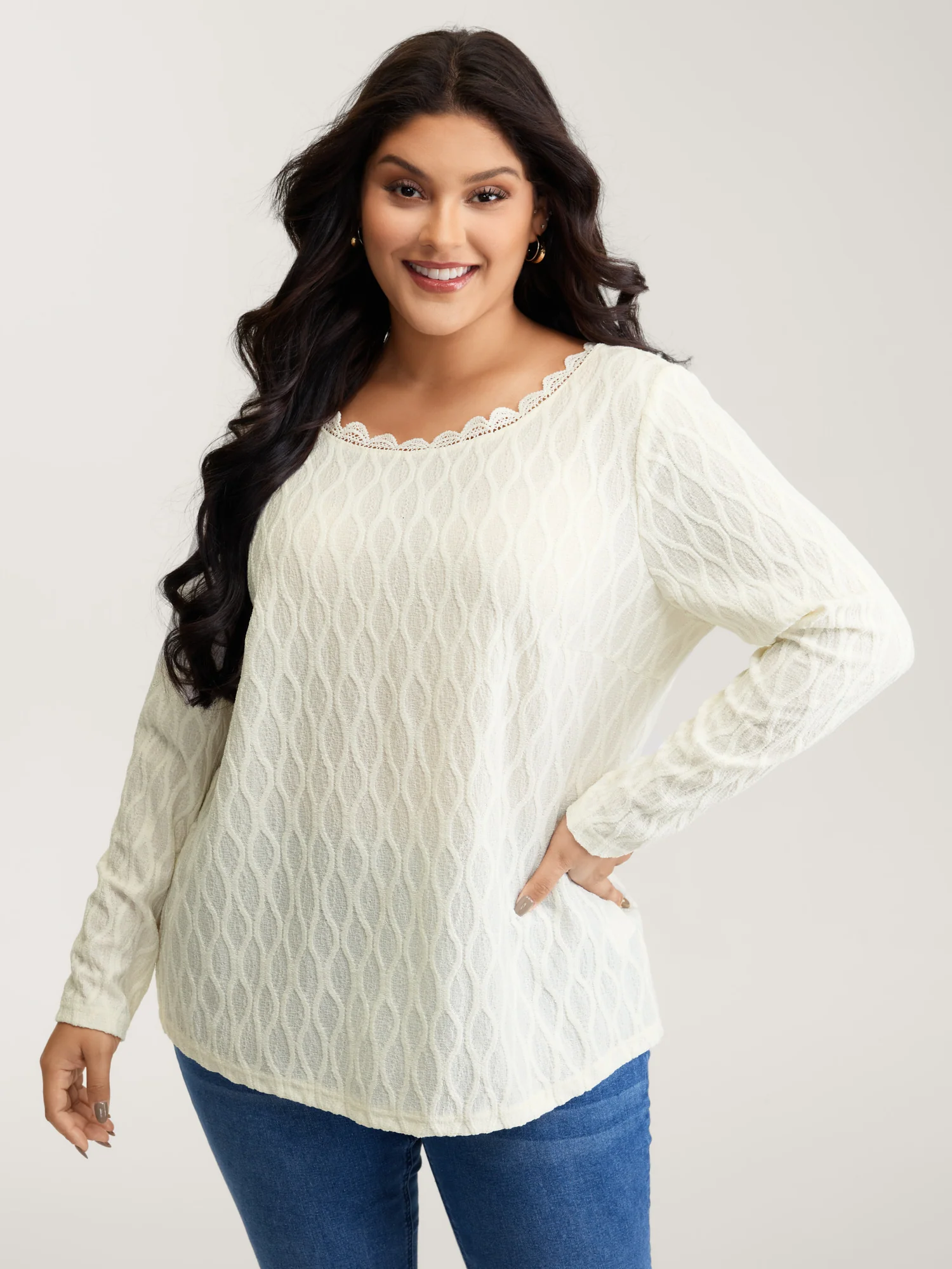 Stretchy Textured Back Bowknot Cut-Out Top - Image 2