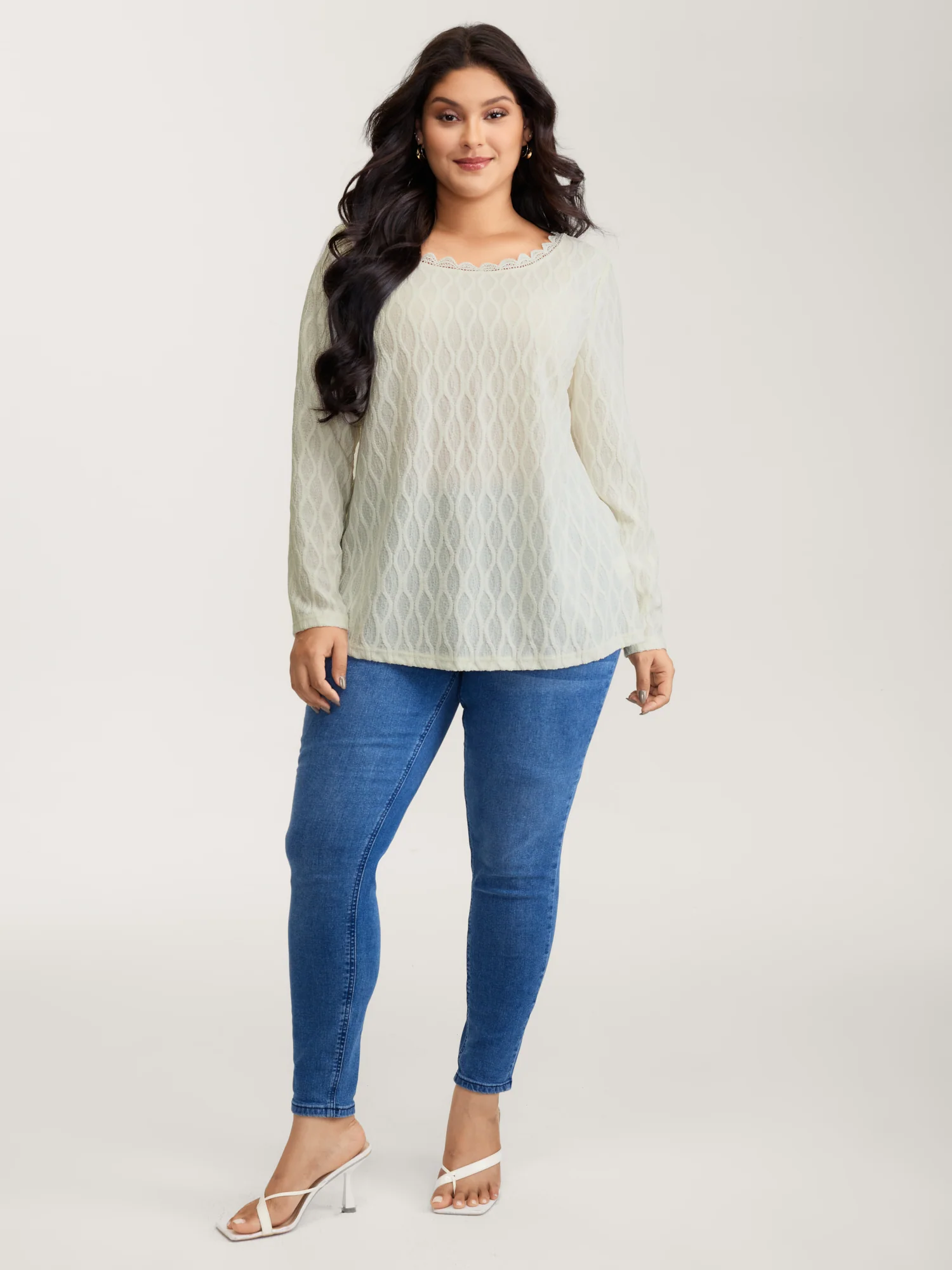 Stretchy Textured Back Bowknot Cut-Out Top - Image 3