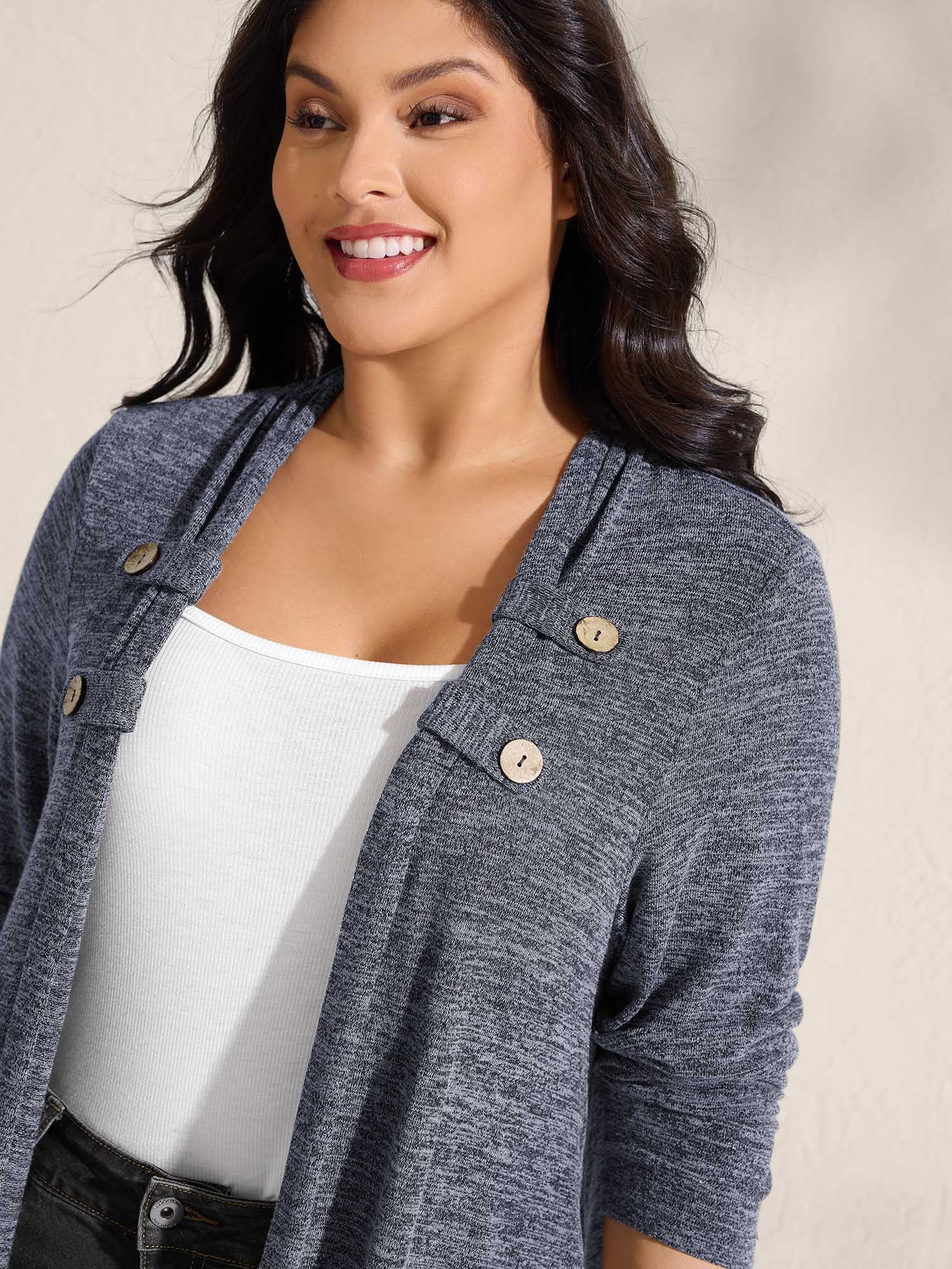 Stretchy Textured Button Detail Jacket - Image 10