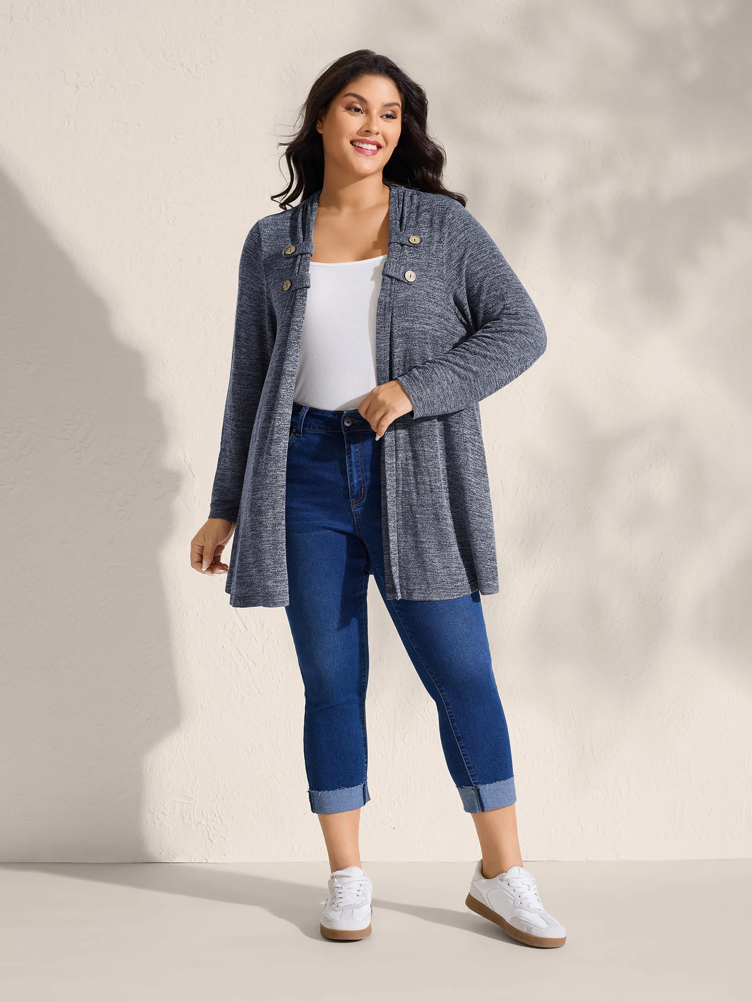 Stretchy Textured Button Detail Jacket - Image 11