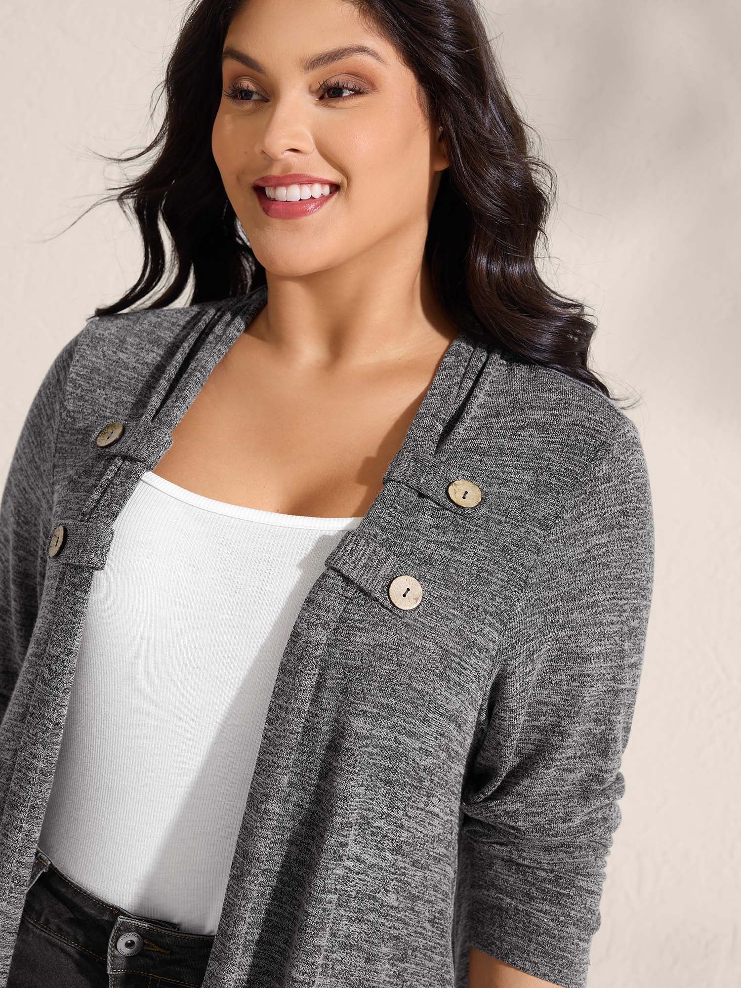 Stretchy Textured Button Detail Jacket - Image 2
