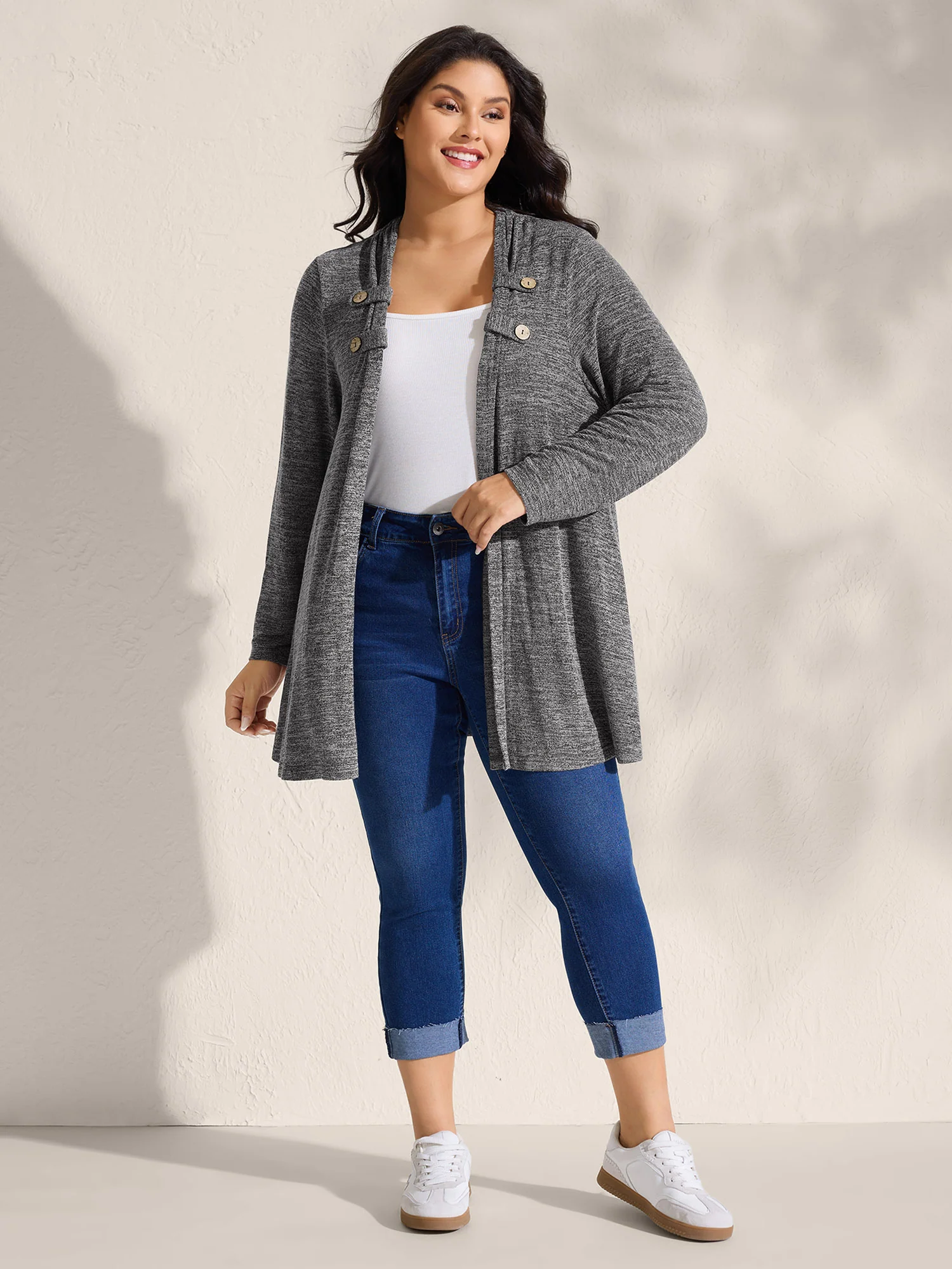 Stretchy Textured Button Detail Jacket - Image 3