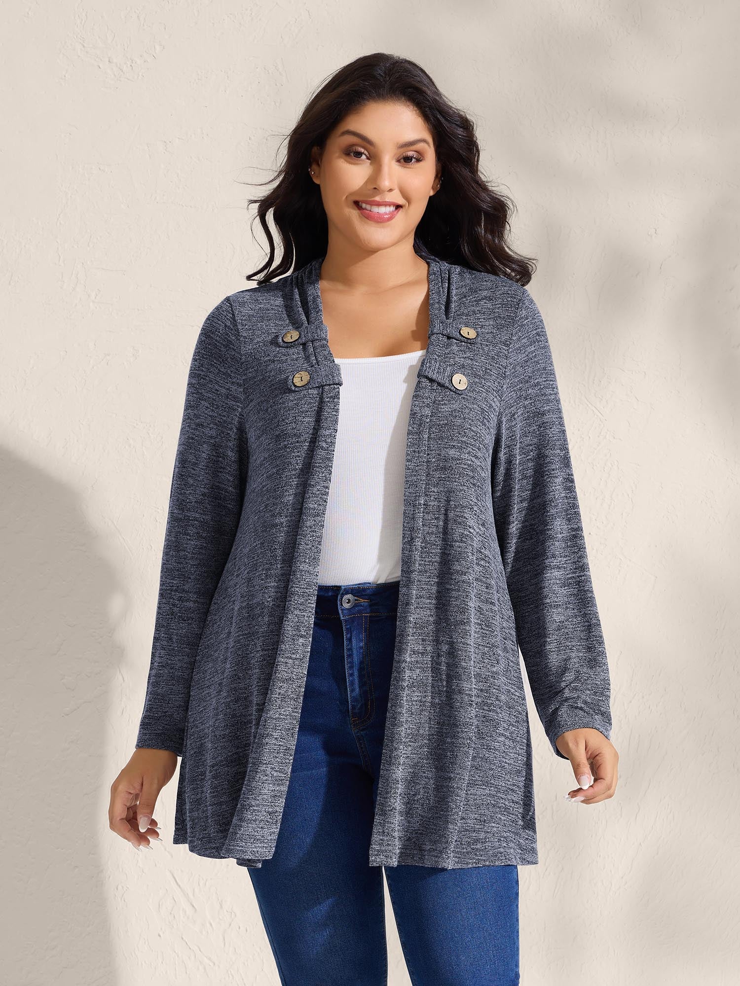 Stretchy Textured Button Detail Jacket - Image 9