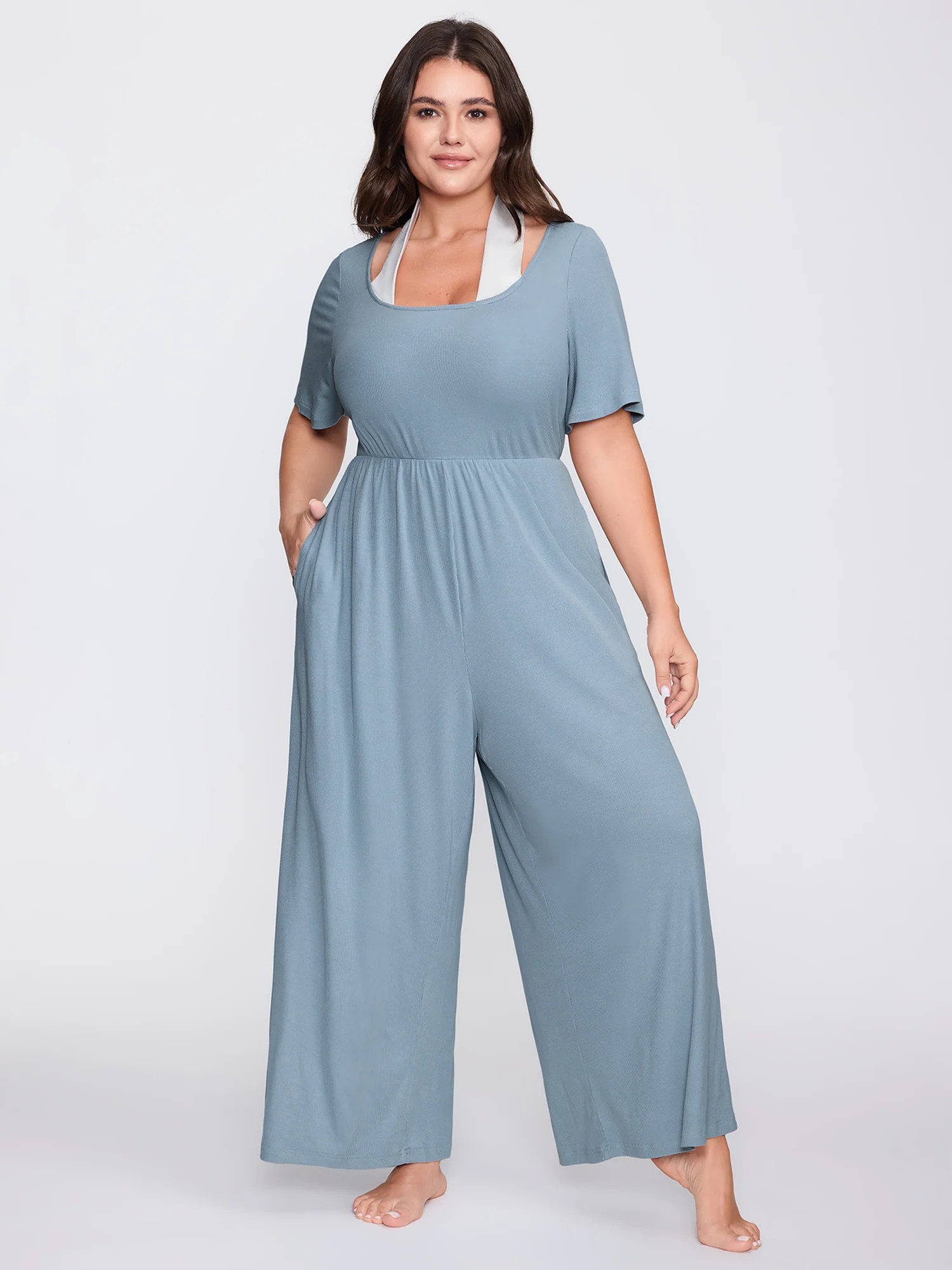 Stretchy Textured Color Contrast Lounge Jumpsuit - Image 3
