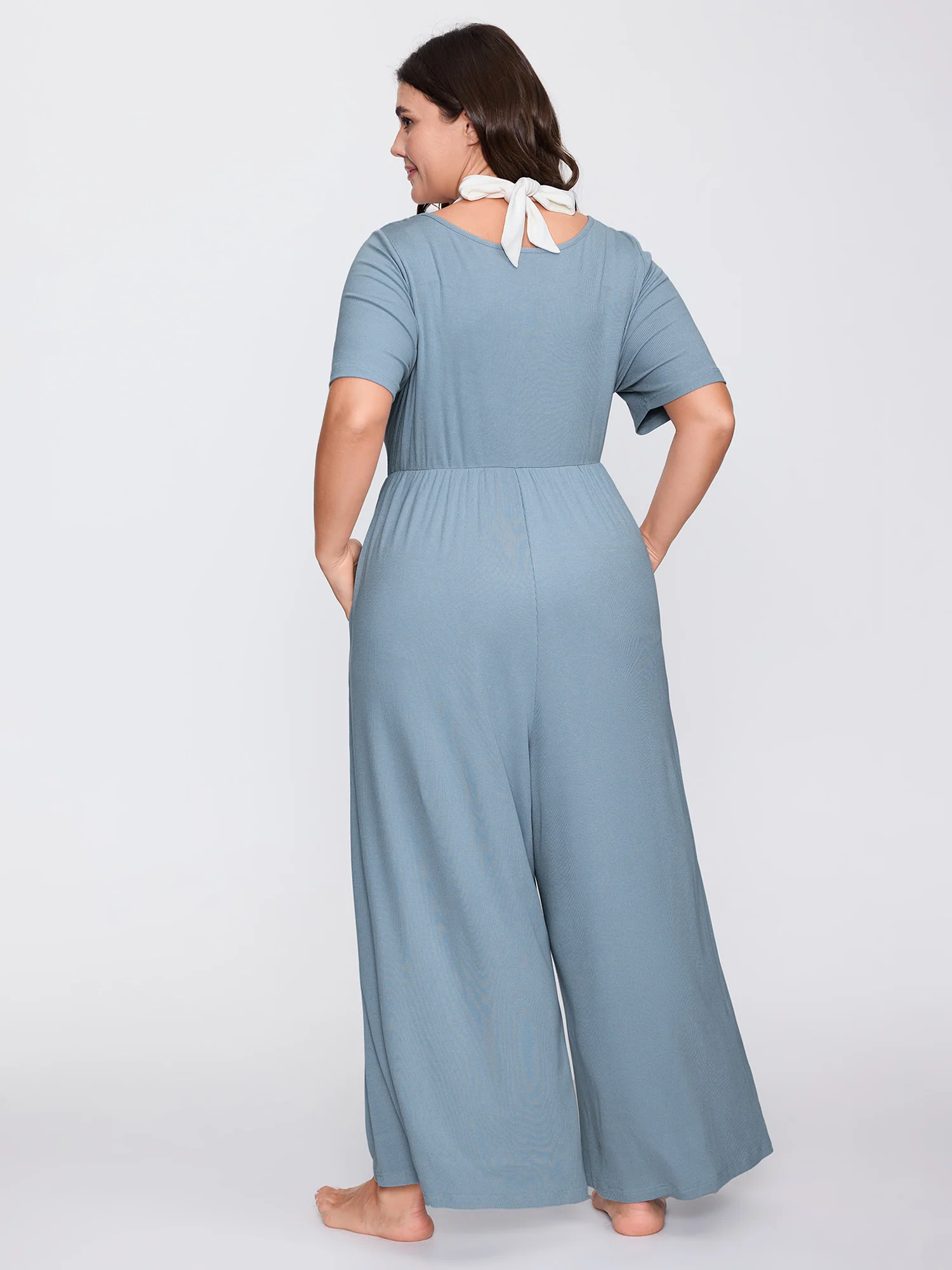 Stretchy Textured Color Contrast Lounge Jumpsuit - Image 5