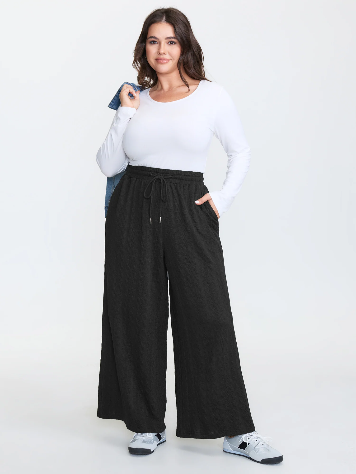 Stretchy Textured Drawstring Waist Pants - Image 2