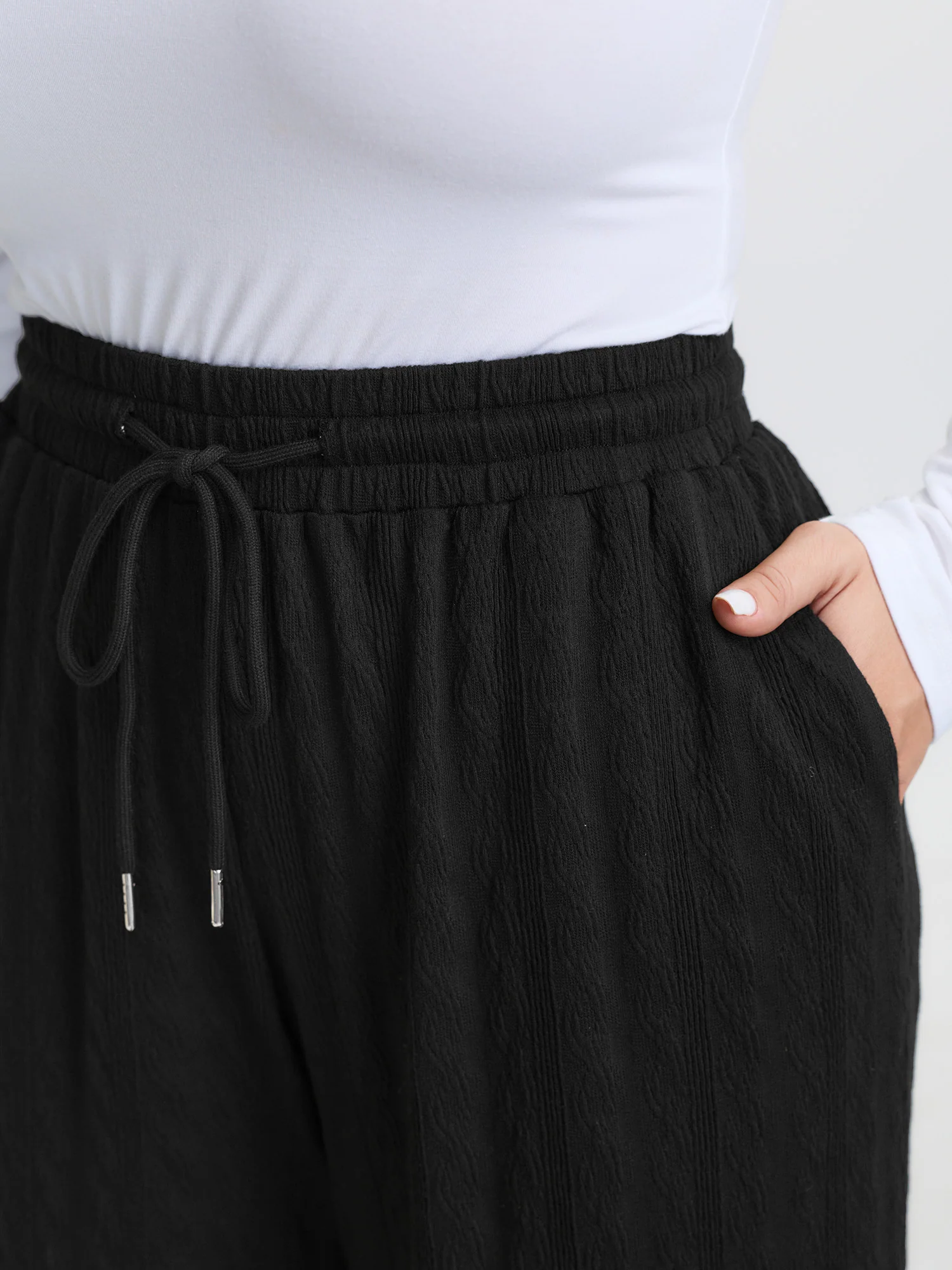 Stretchy Textured Drawstring Waist Pants - Image 3