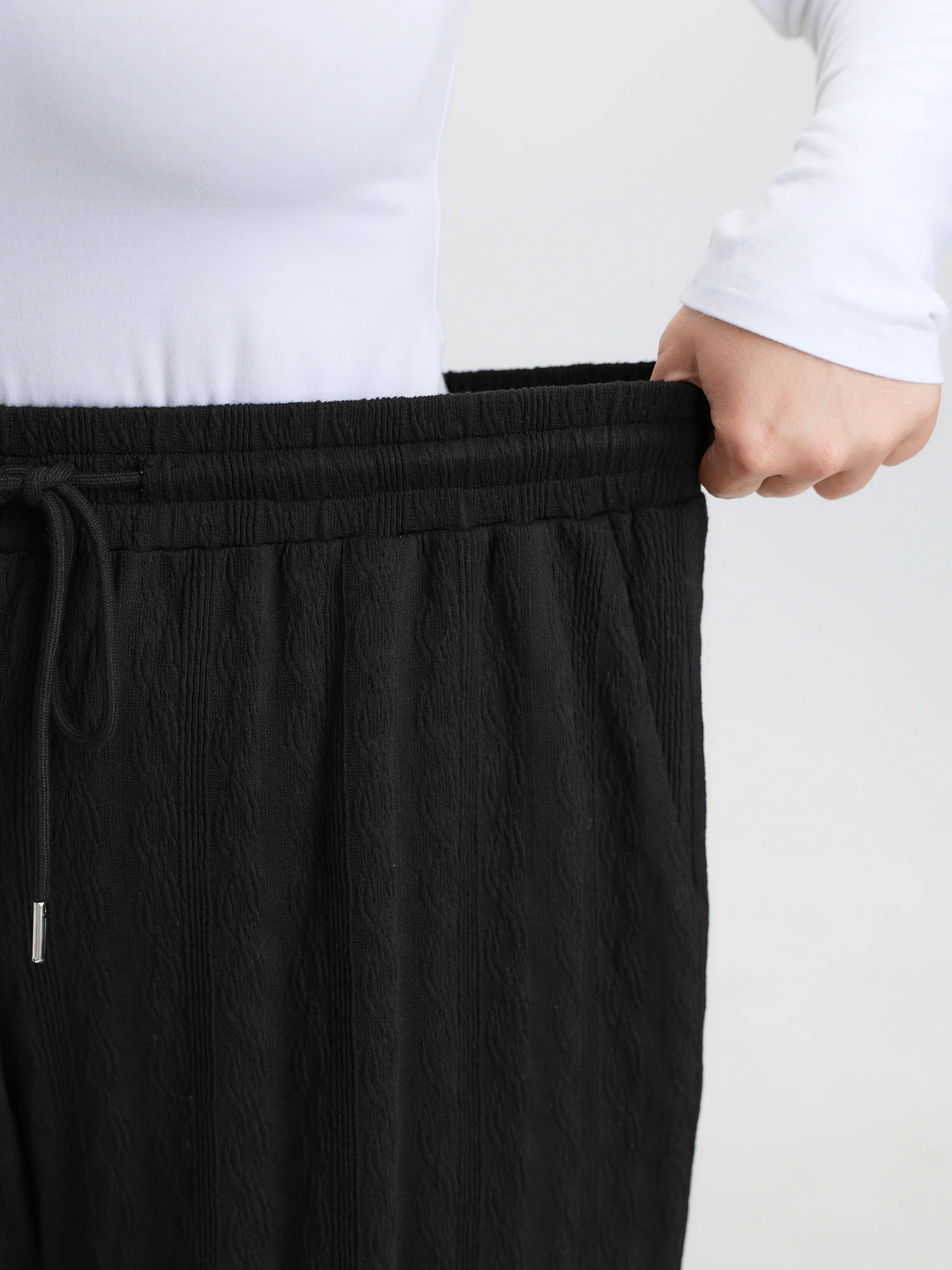 Stretchy Textured Drawstring Waist Pants - Image 4