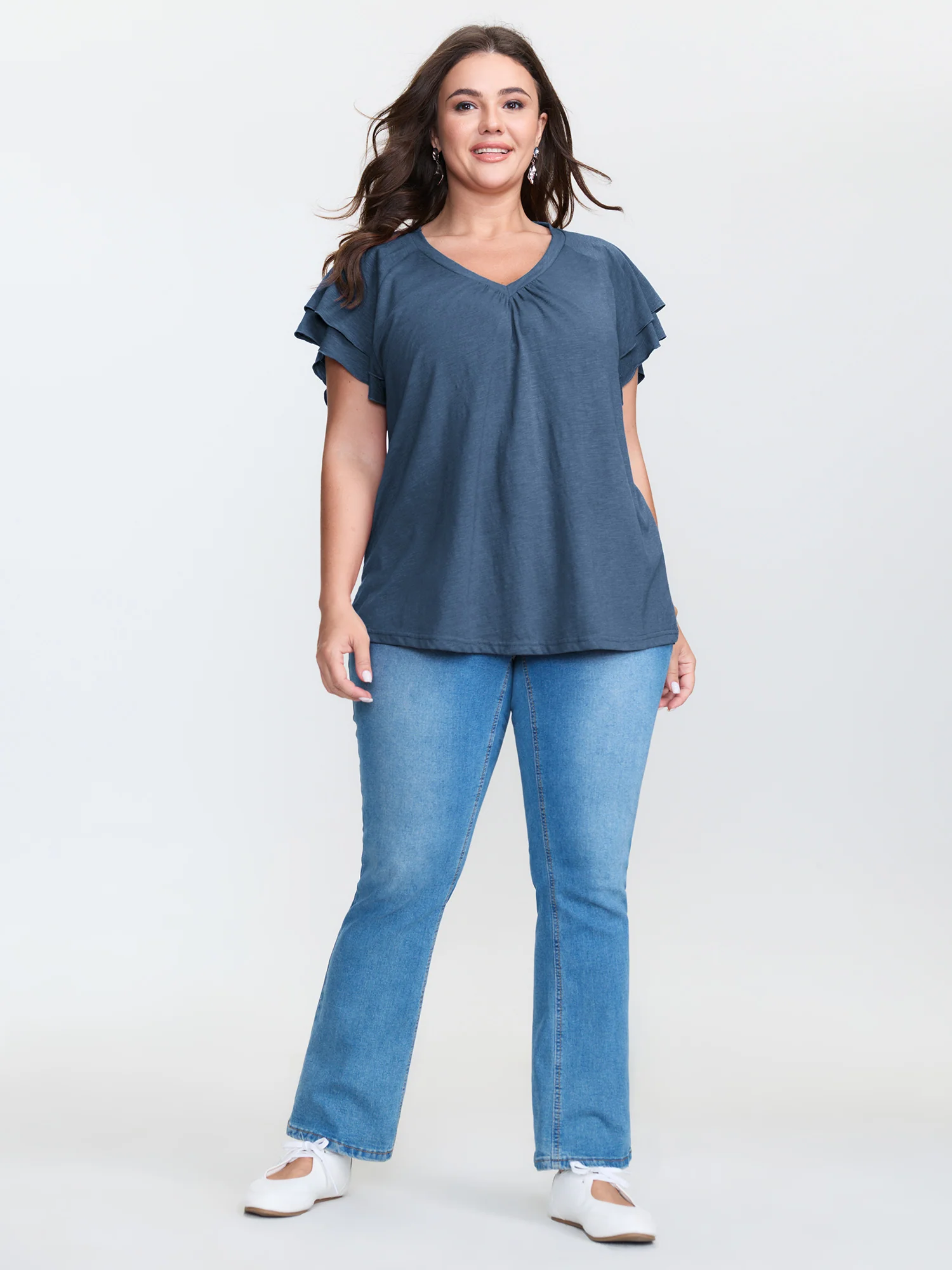 Stretchy Textured Flared Sleeve T-Shirt - Image 12