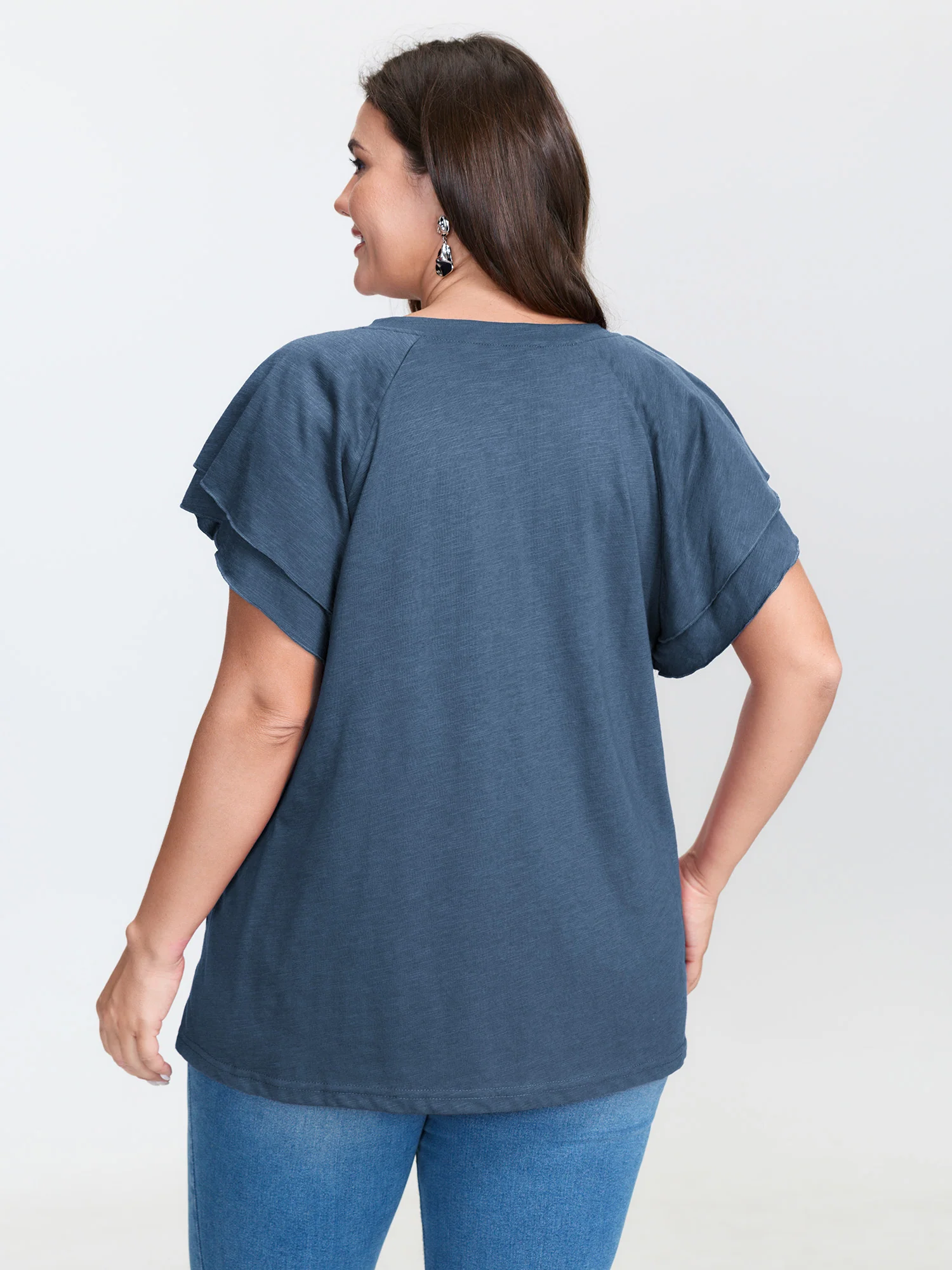 Stretchy Textured Flared Sleeve T-Shirt - Image 13