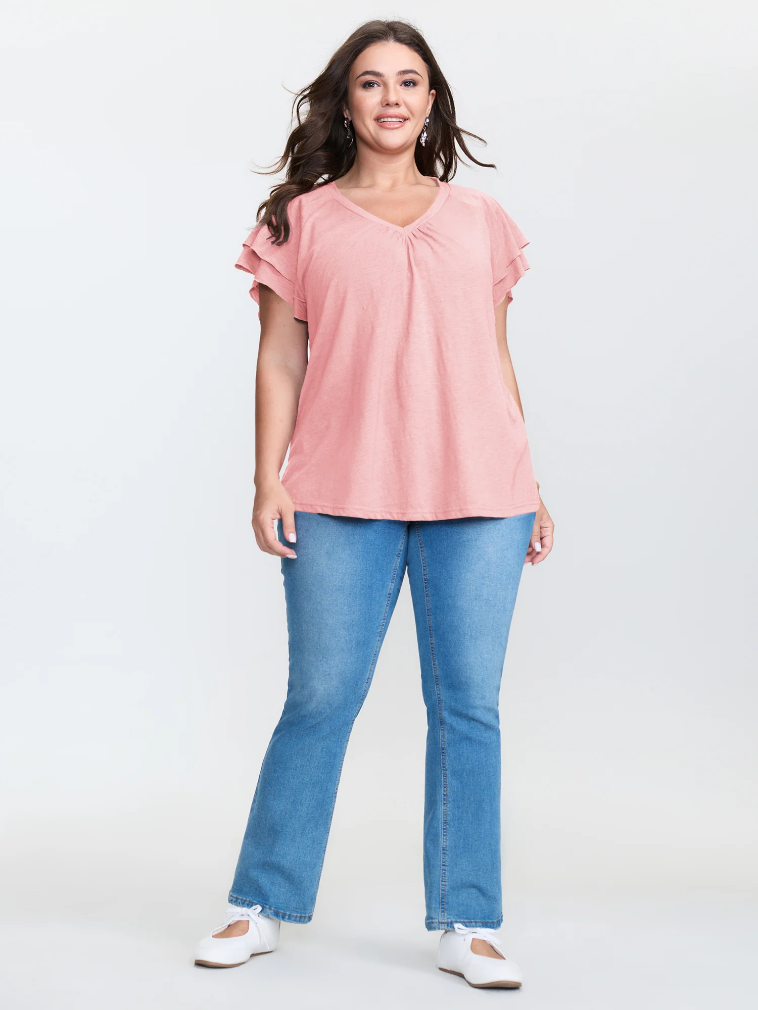 Stretchy Textured Flared Sleeve T-Shirt - Image 17