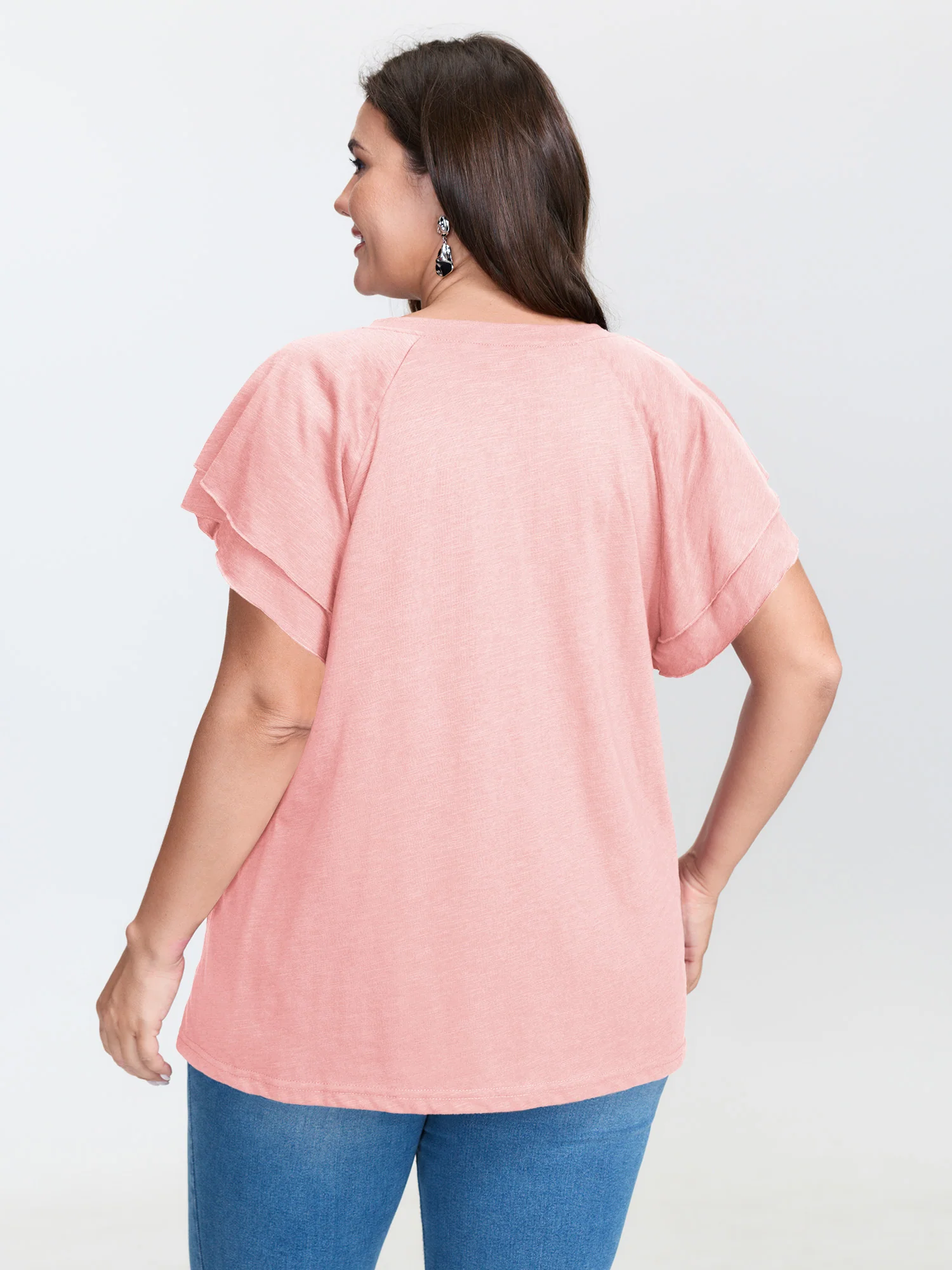 Stretchy Textured Flared Sleeve T-Shirt - Image 18