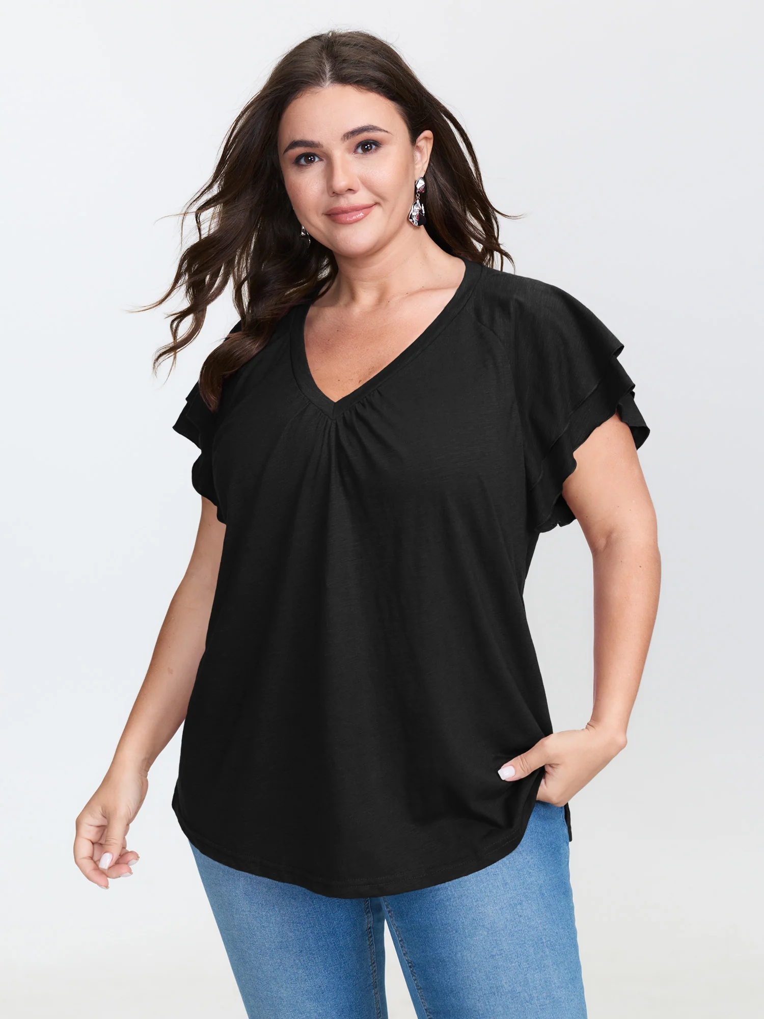 Stretchy Textured Flared Sleeve T-Shirt - Image 19