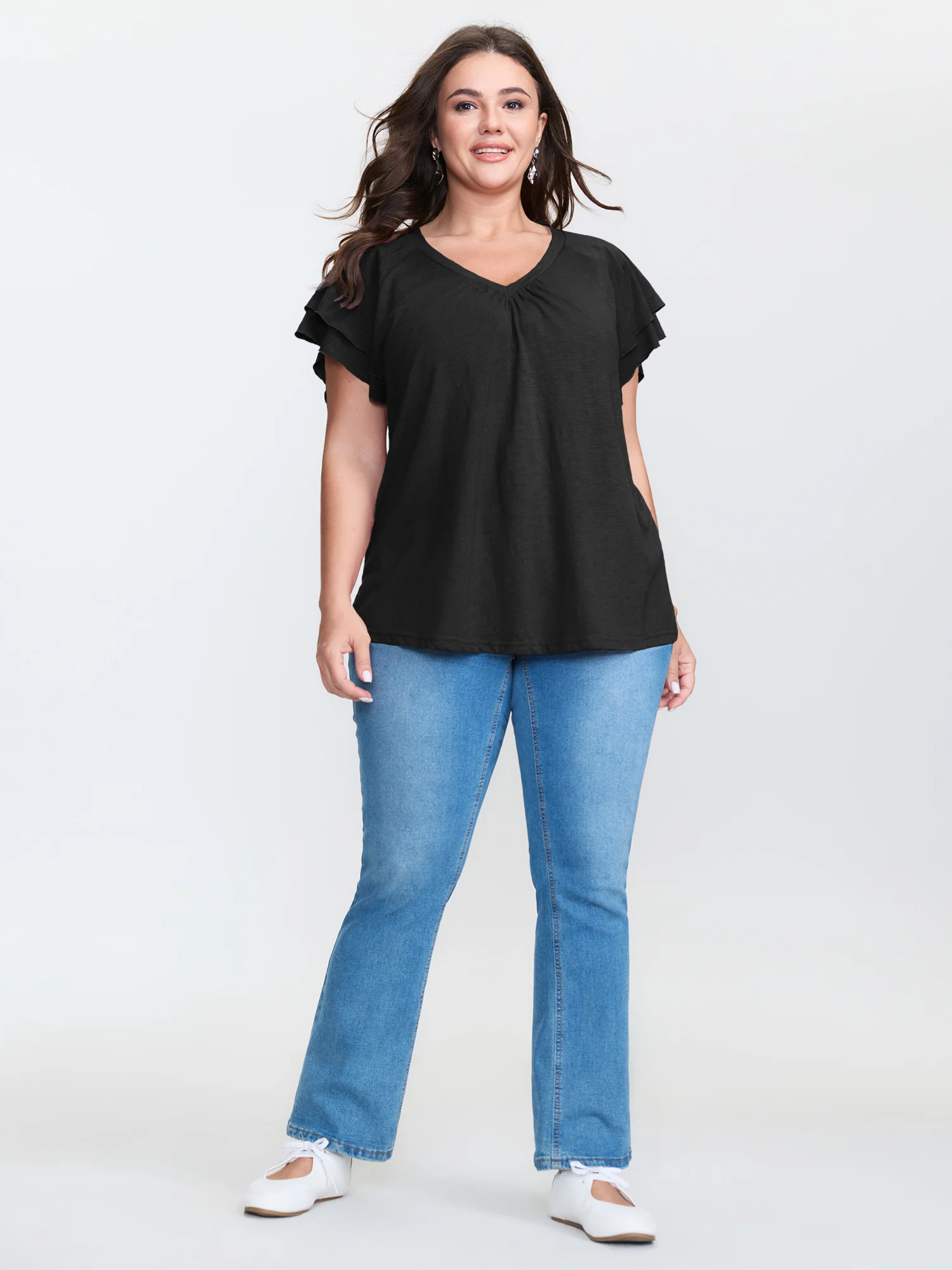 Stretchy Textured Flared Sleeve T-Shirt - Image 21