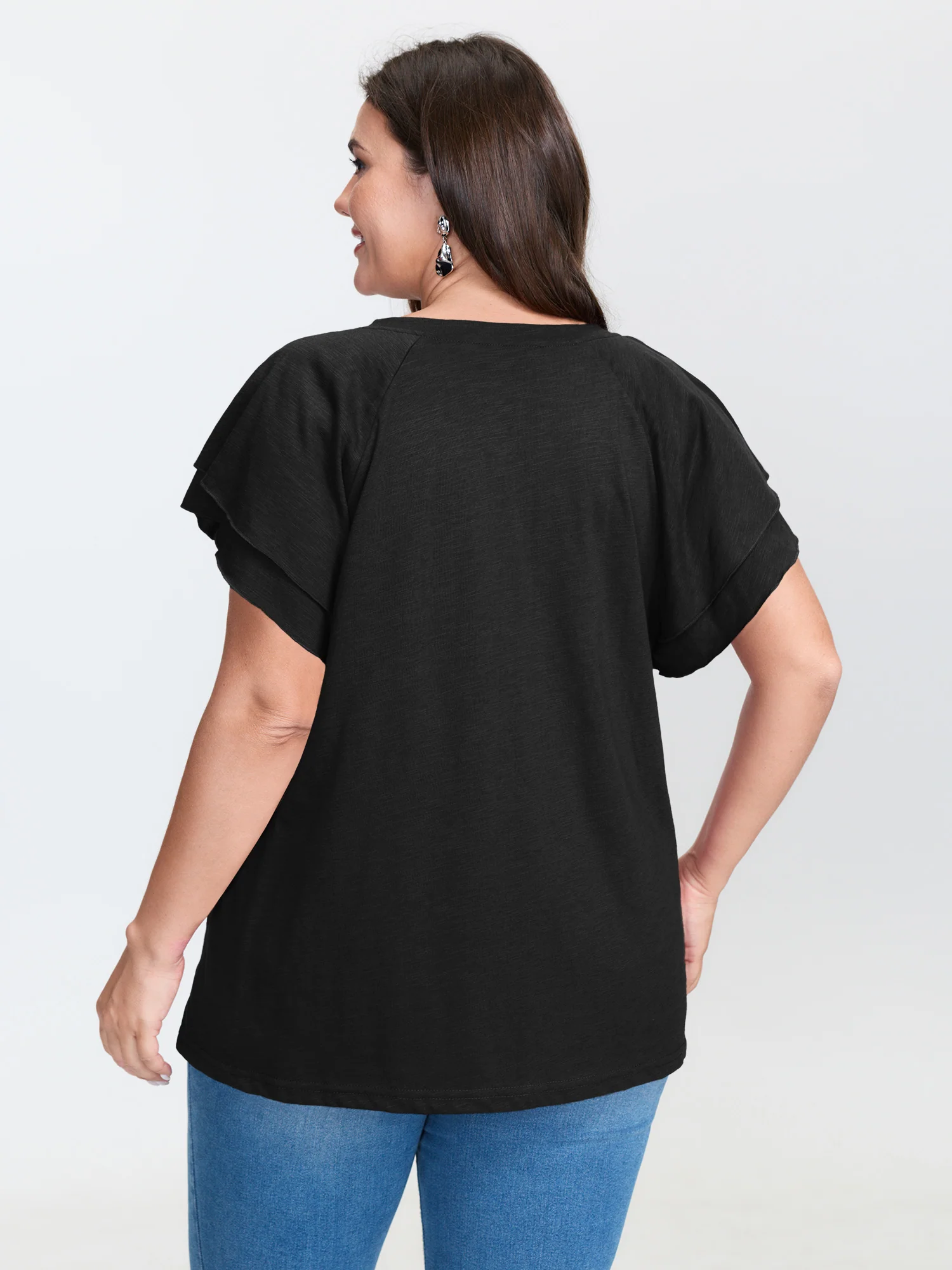 Stretchy Textured Flared Sleeve T-Shirt - Image 23
