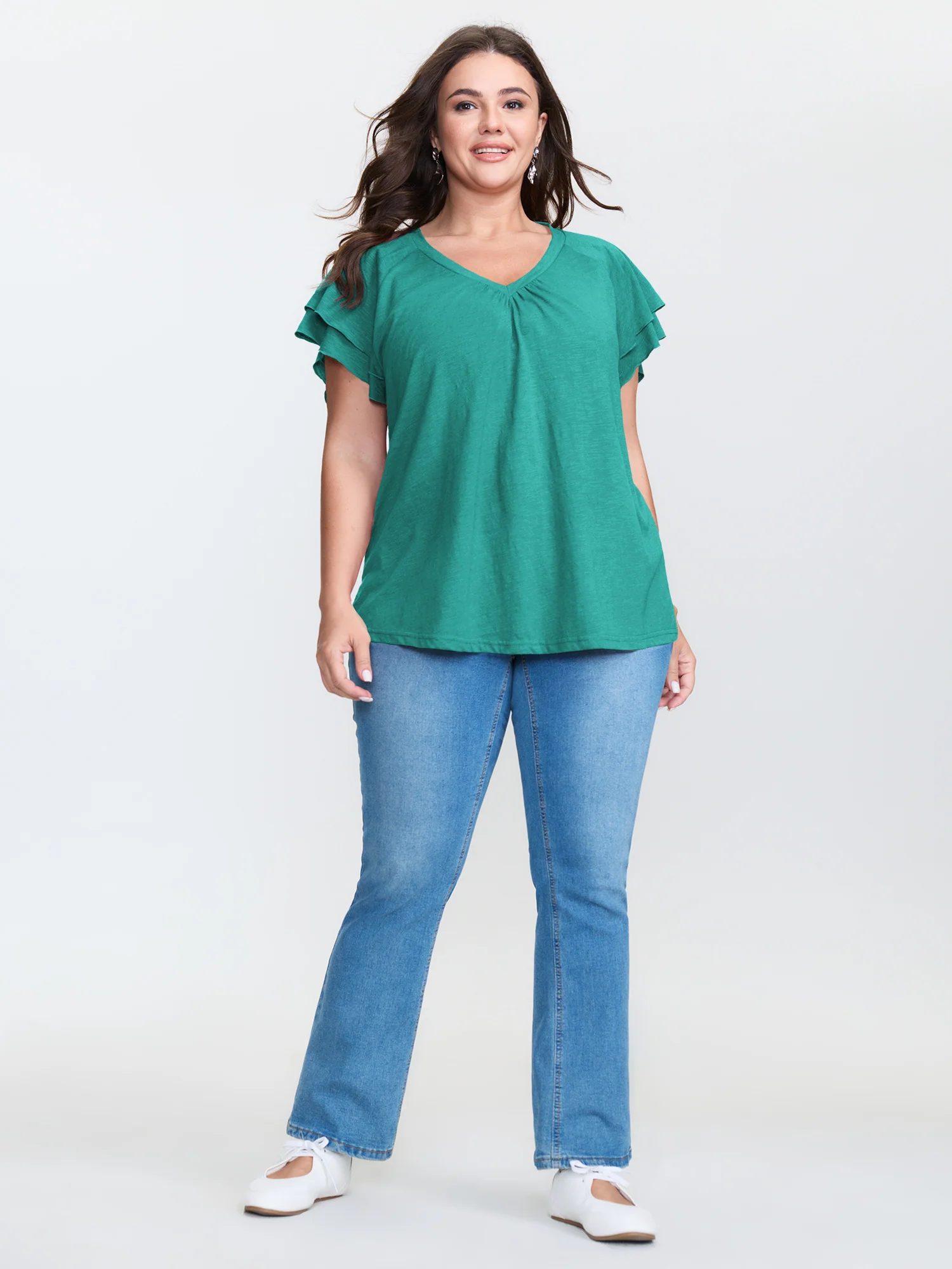 Stretchy Textured Flared Sleeve T-Shirt - Image 26