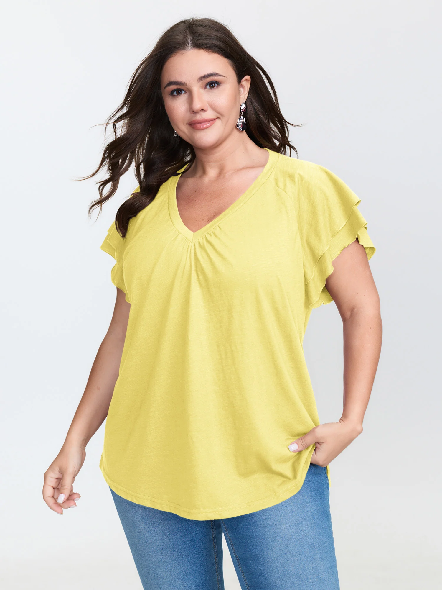 Stretchy Textured Flared Sleeve T-Shirt - Image 29