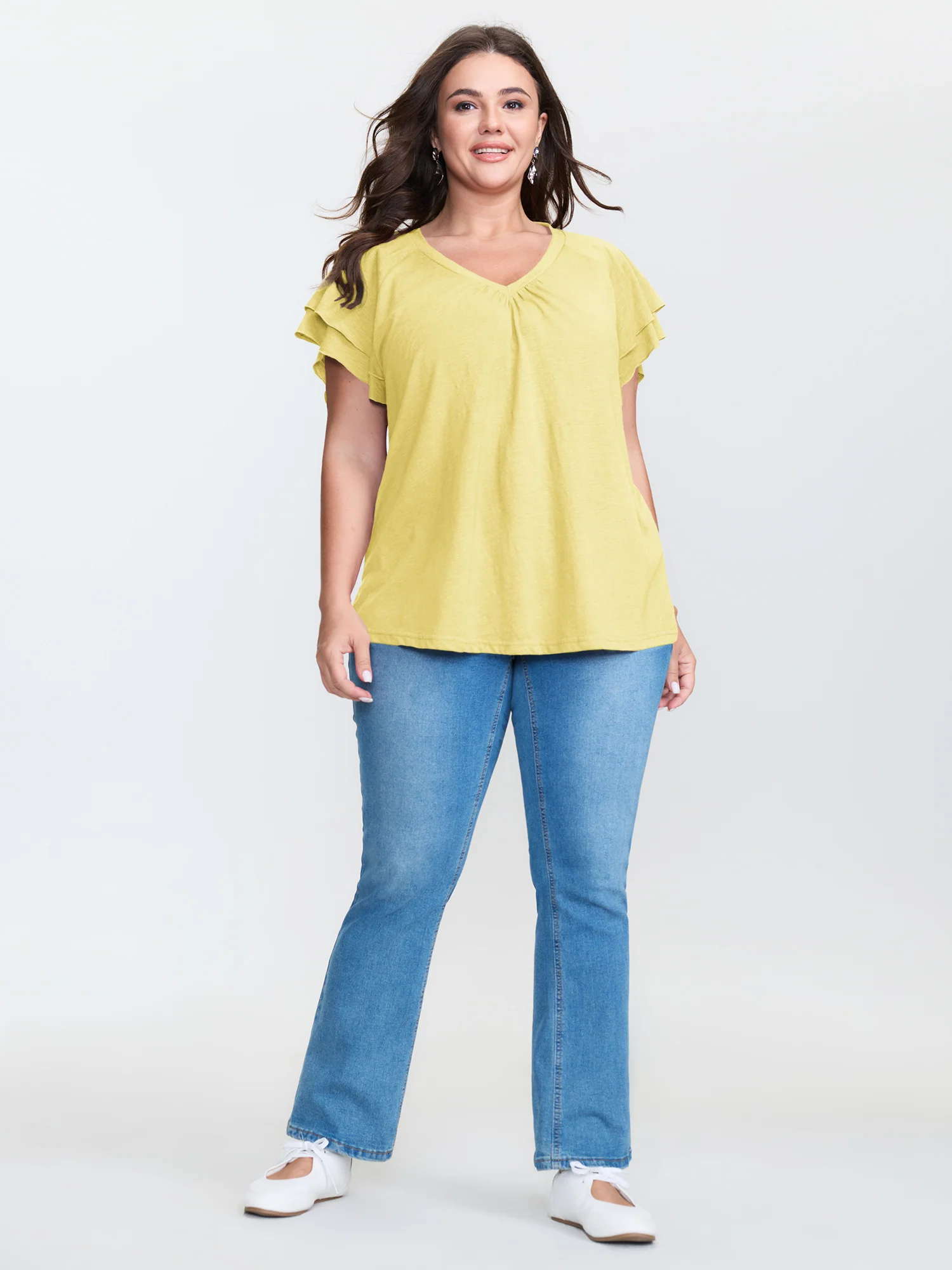 Stretchy Textured Flared Sleeve T-Shirt - Image 31