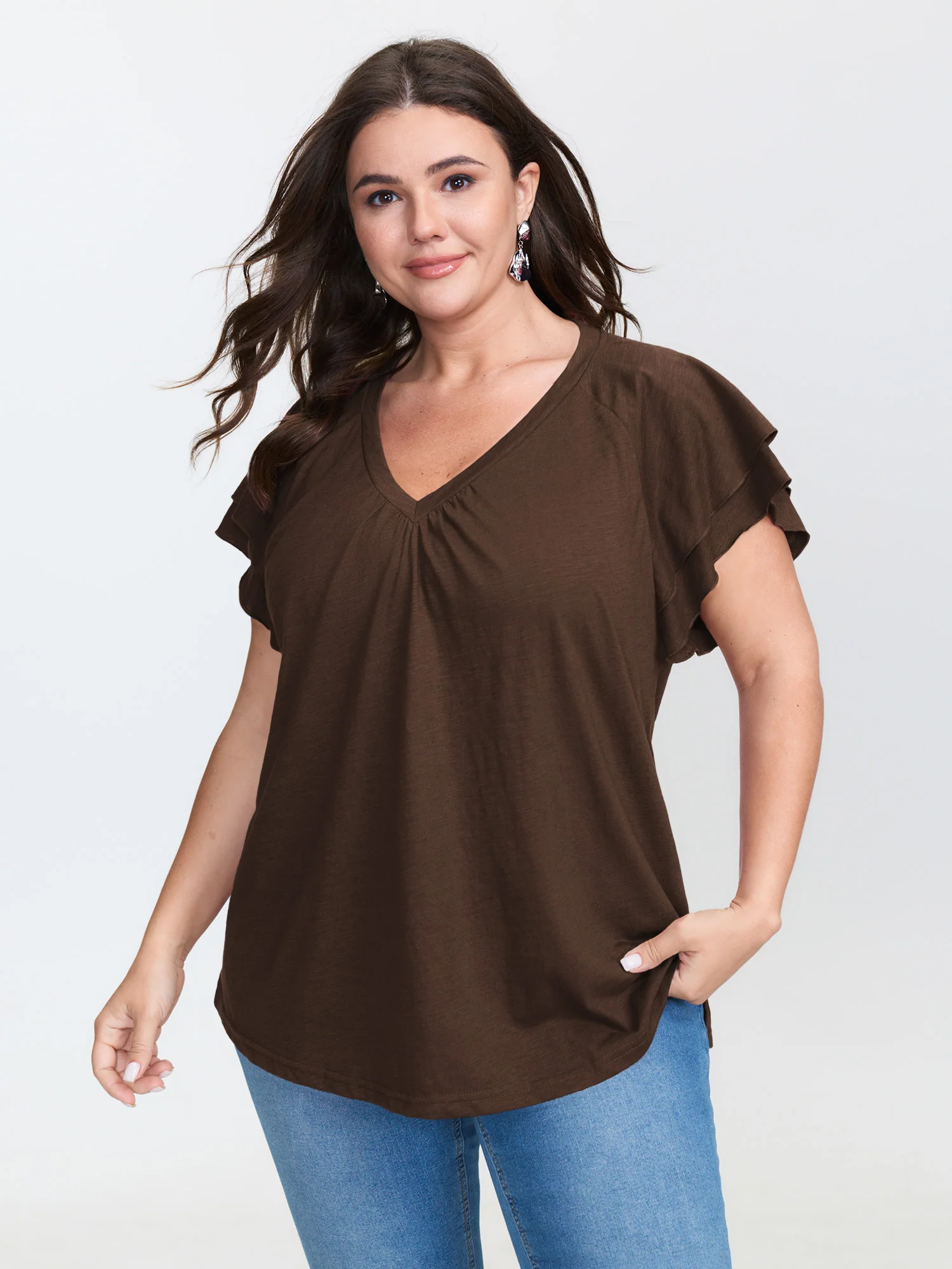 Stretchy Textured Flared Sleeve T-Shirt - Image 34