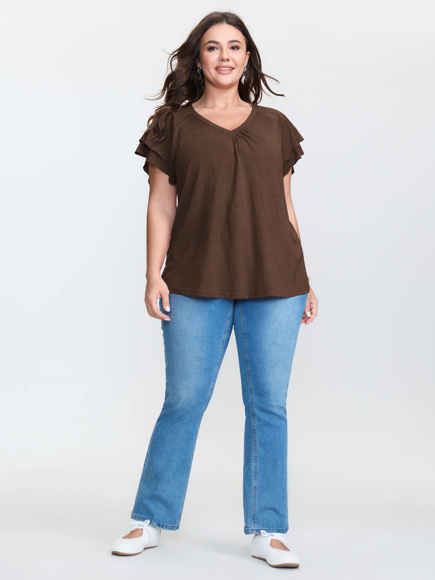 Stretchy Textured Flared Sleeve T-Shirt - Image 36
