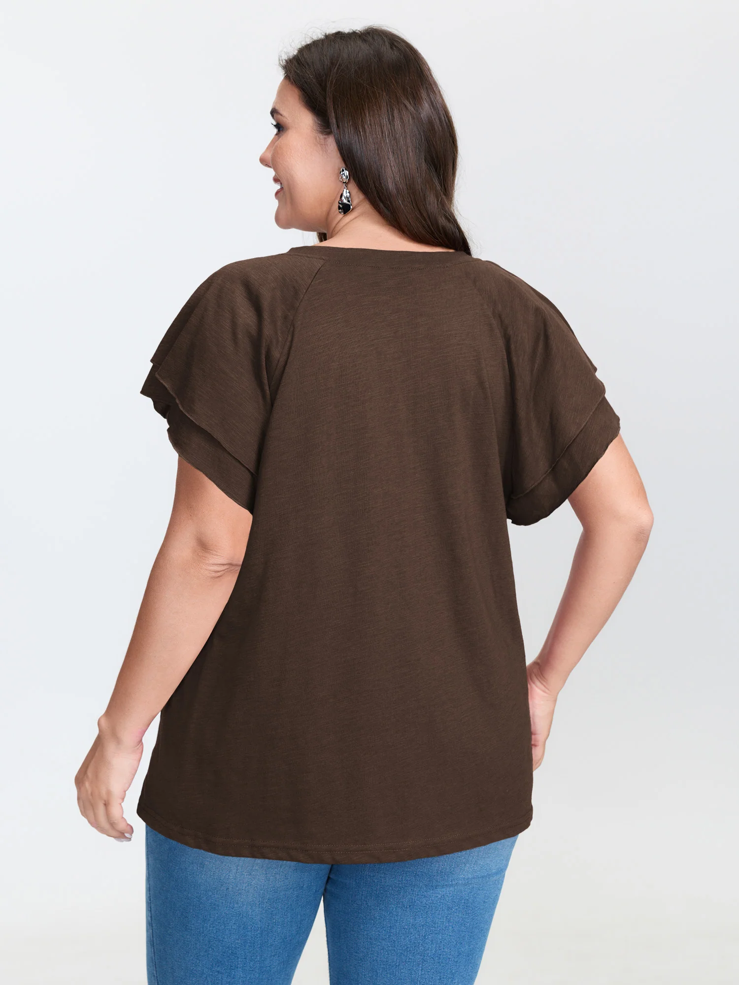 Stretchy Textured Flared Sleeve T-Shirt - Image 38