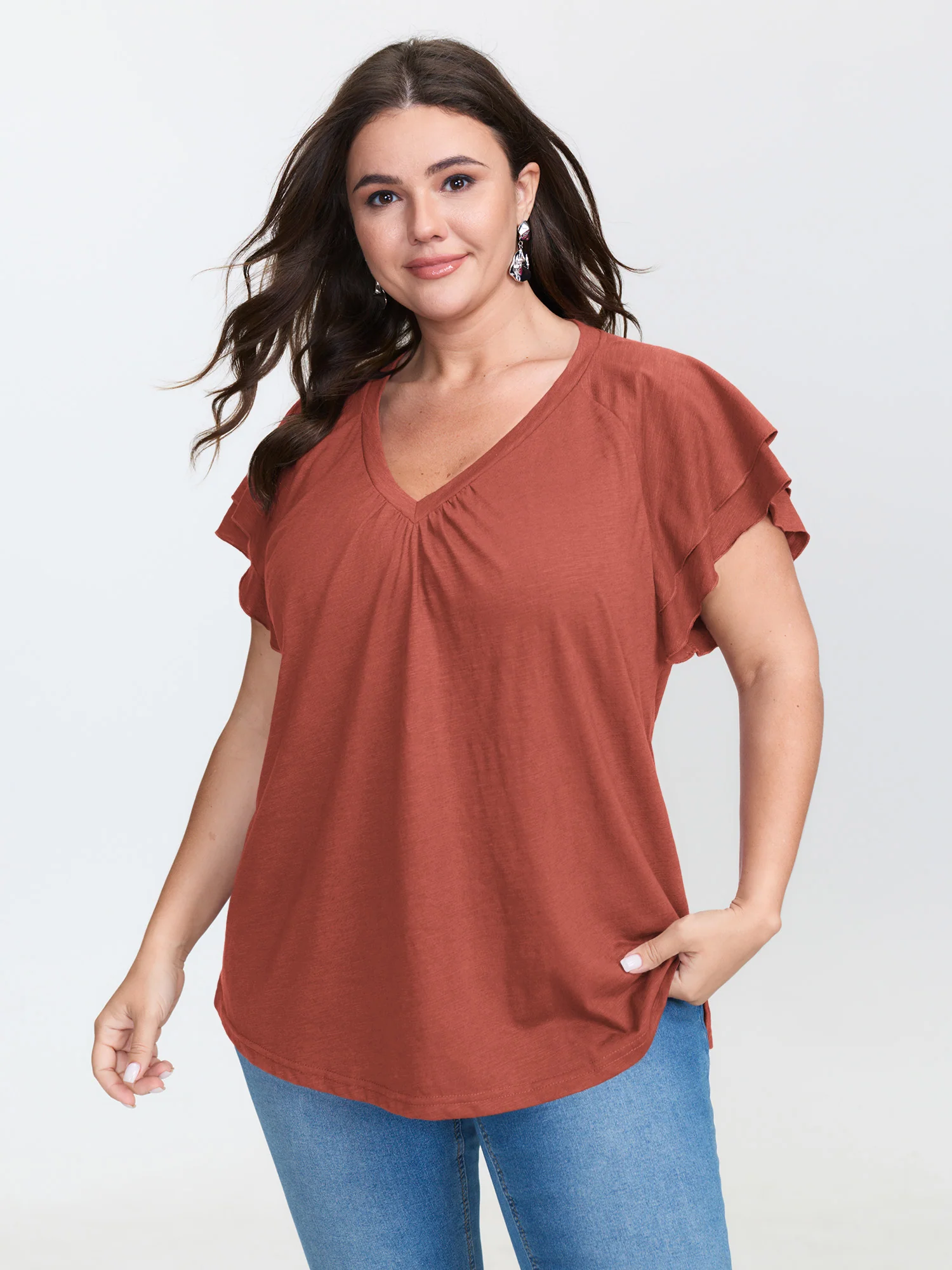 Stretchy Textured Flared Sleeve T-Shirt - Image 39