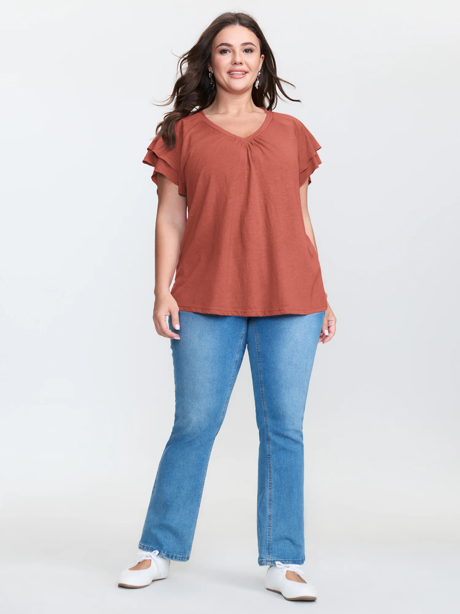 Stretchy Textured Flared Sleeve T-Shirt - Image 41