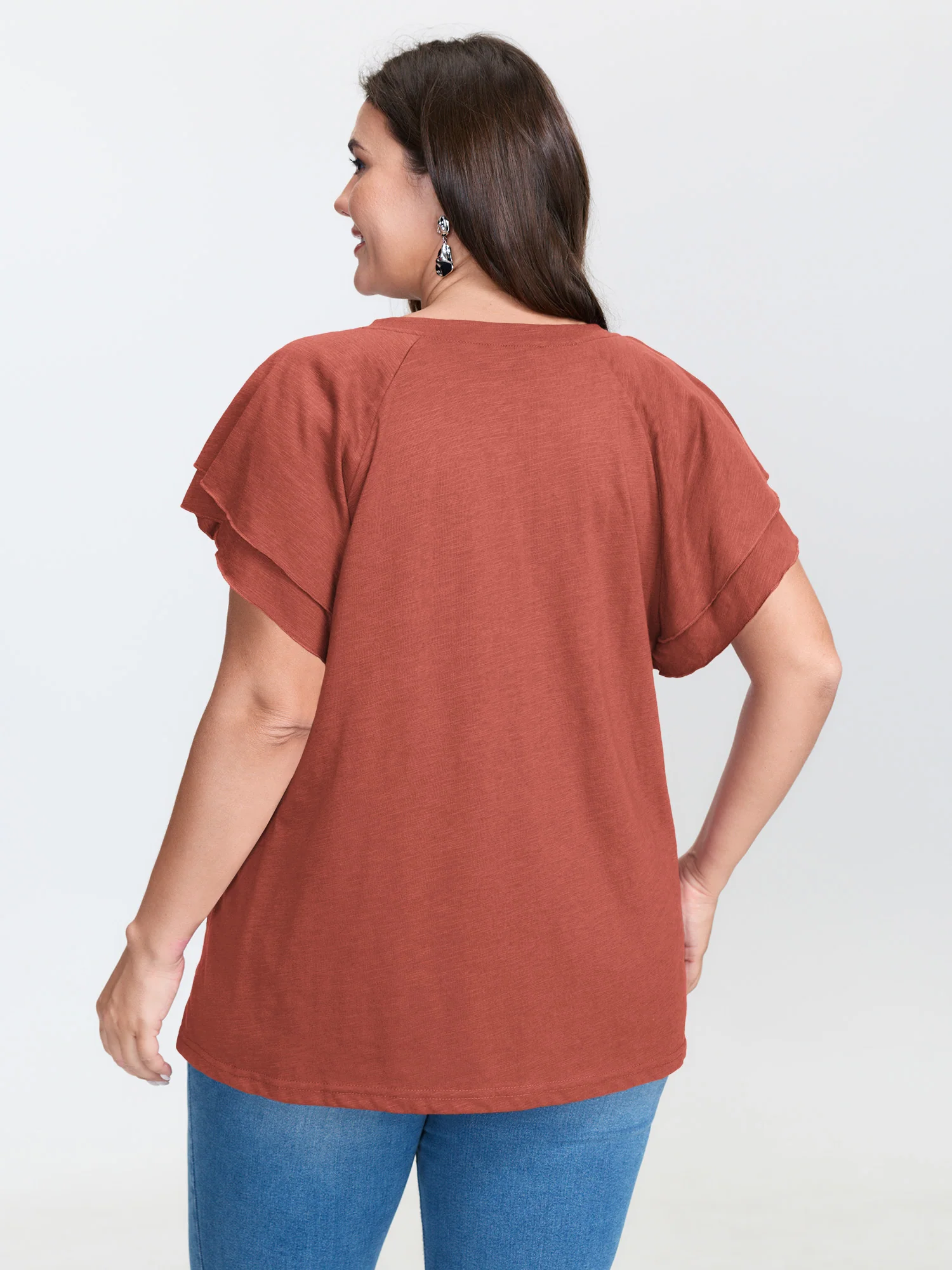 Stretchy Textured Flared Sleeve T-Shirt - Image 43