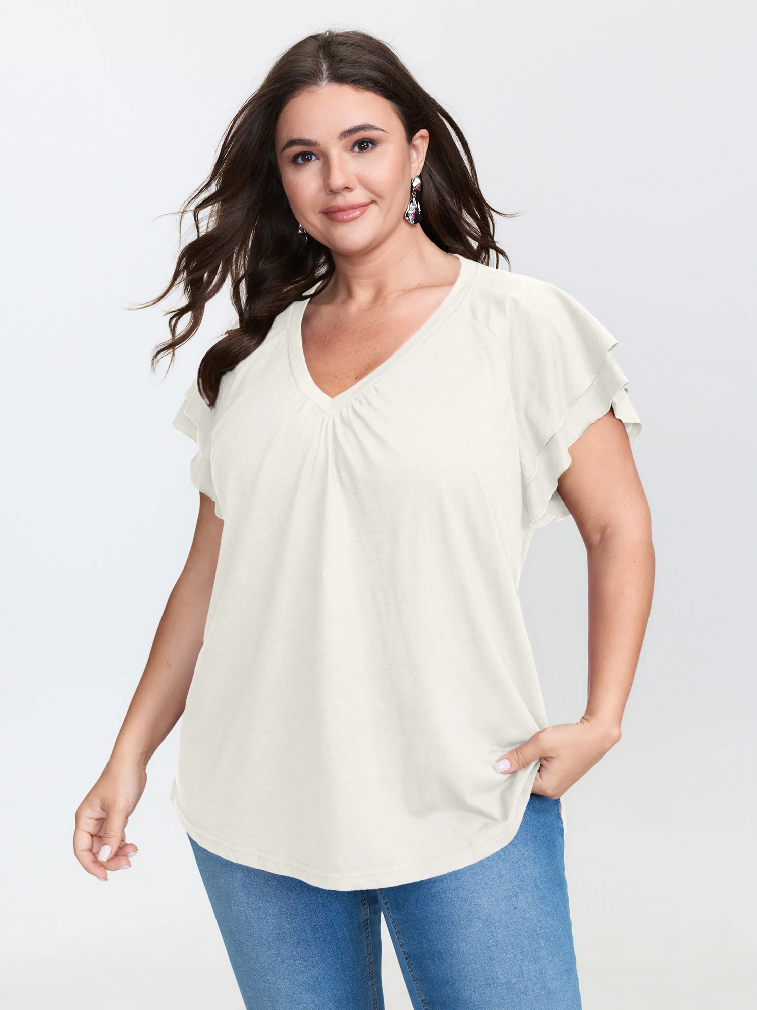 Stretchy Textured Flared Sleeve T-Shirt - Image 44