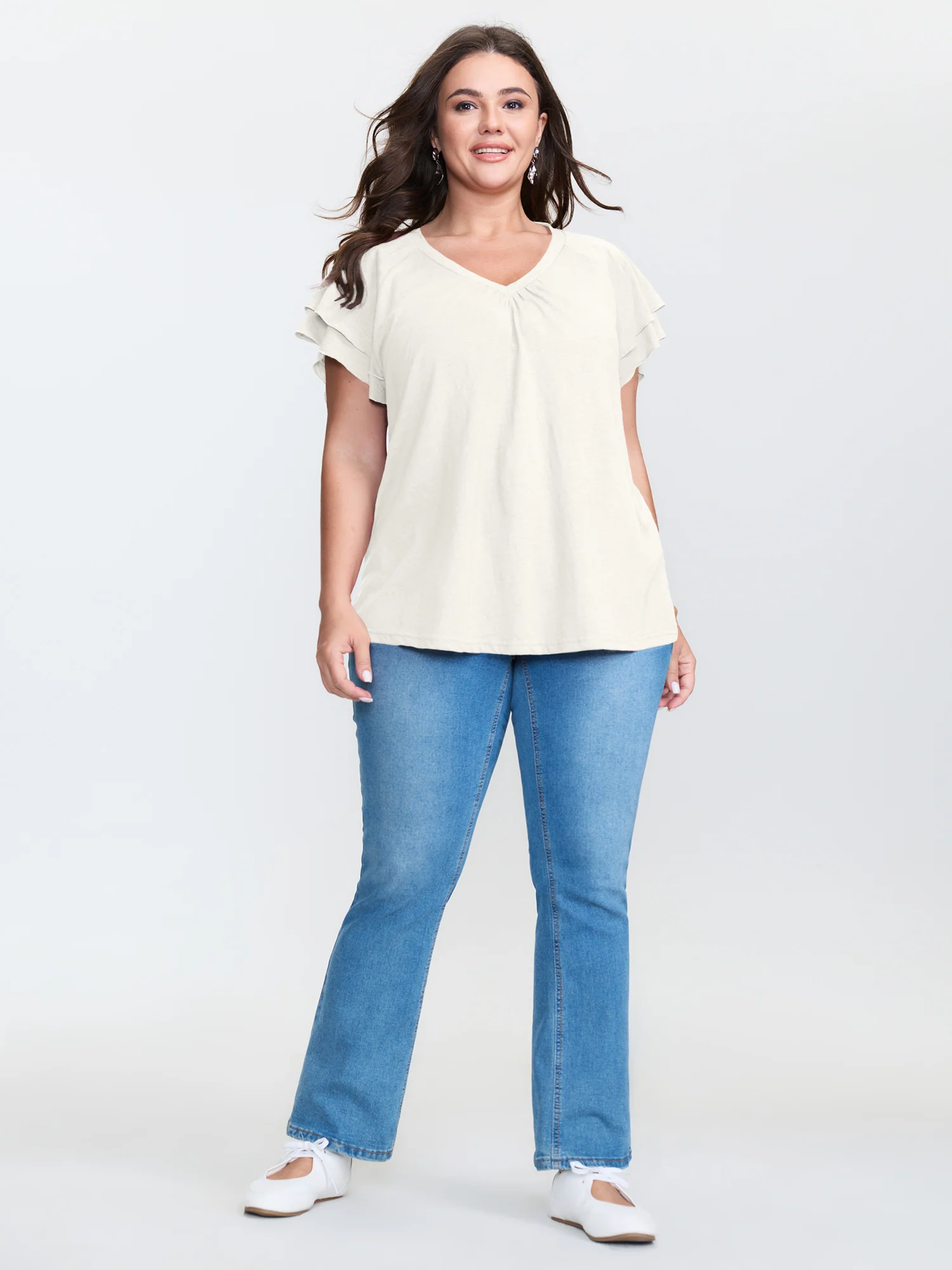 Stretchy Textured Flared Sleeve T-Shirt - Image 46