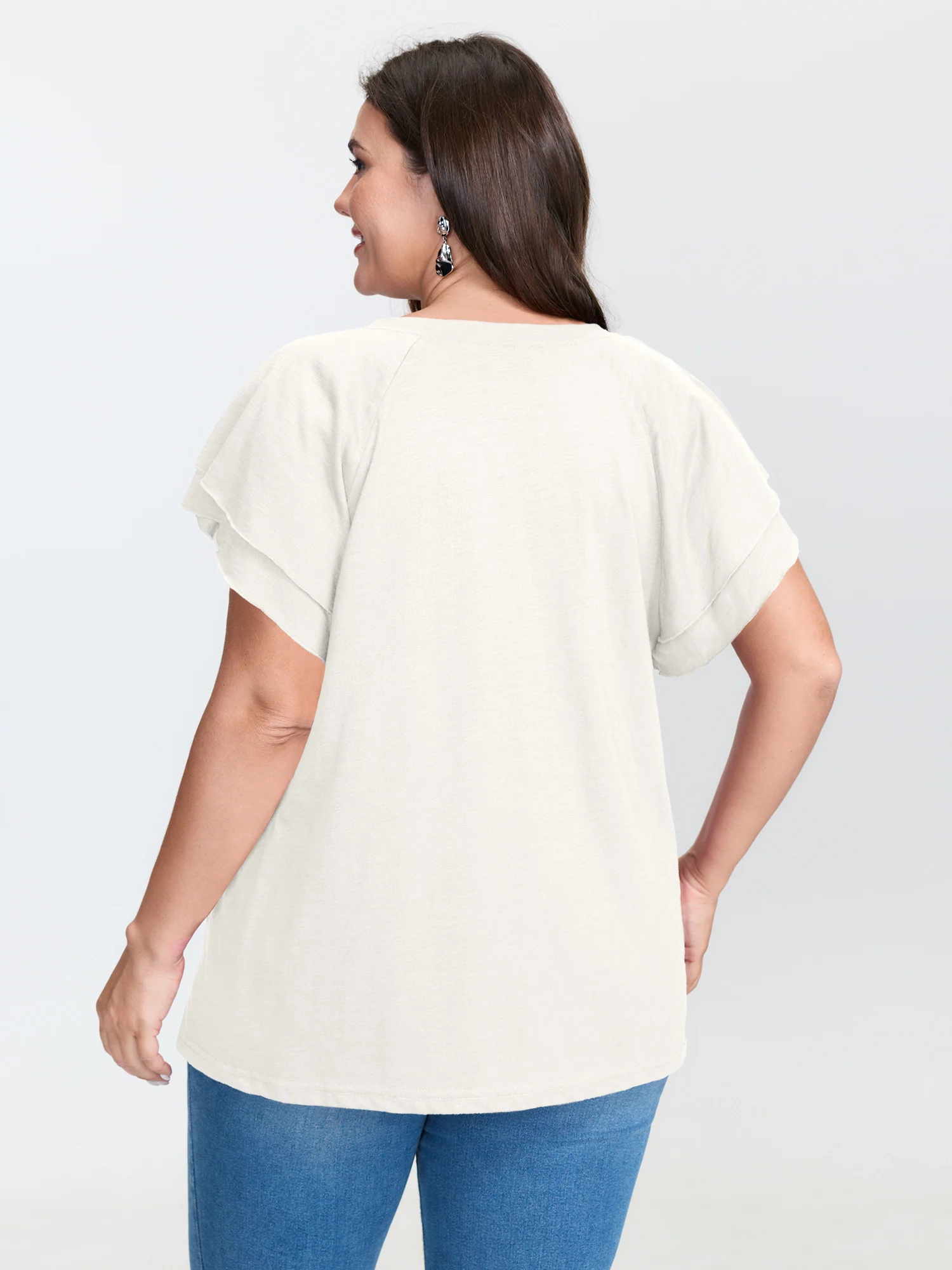 Stretchy Textured Flared Sleeve T-Shirt - Image 48