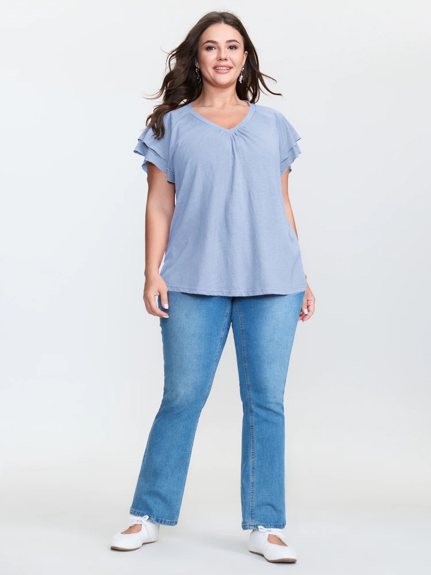 Stretchy Textured Flared Sleeve T-Shirt - Image 51